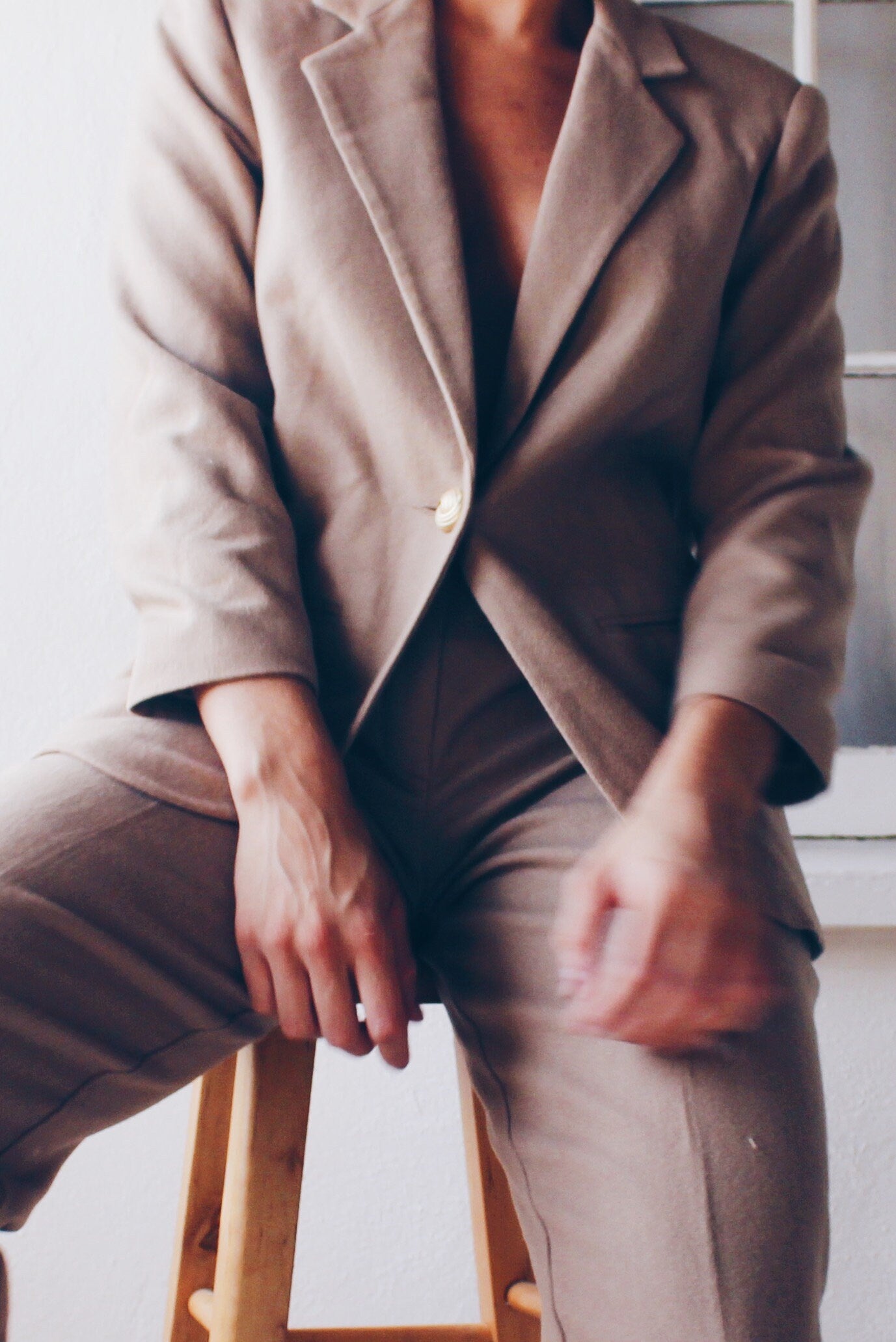 Vintage Tan Wool Suit - Minimalist 90s Ralph Lauren Style | Officecore & Dapper Occasions