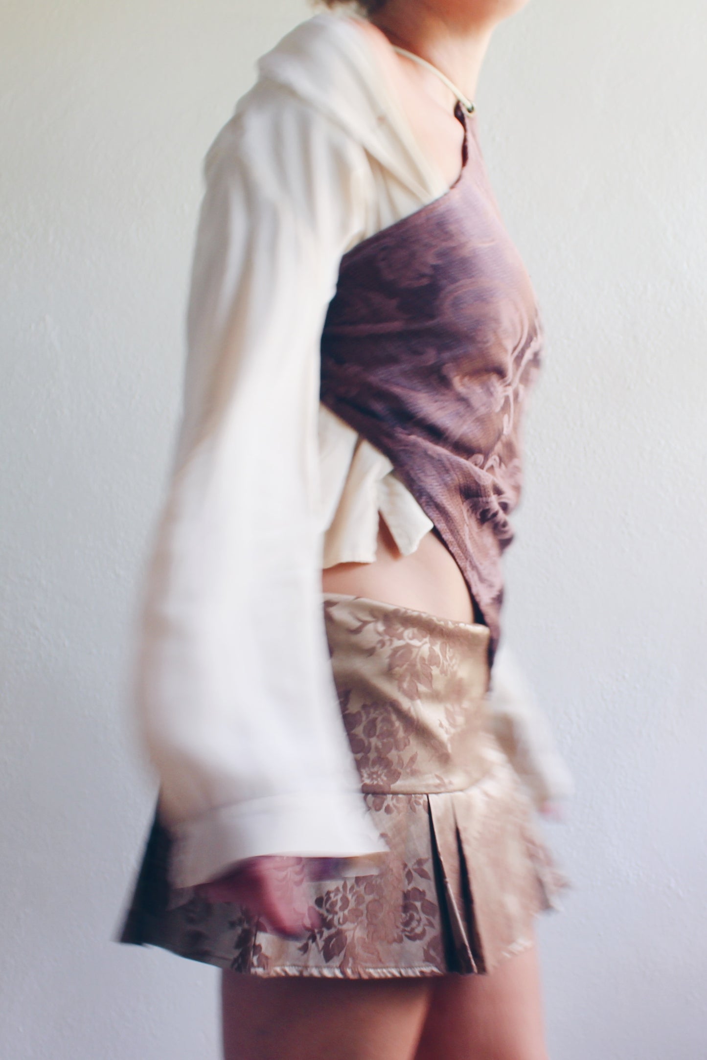 Cream silk vintage blouse / Off white silk button up Top / light weight shirt