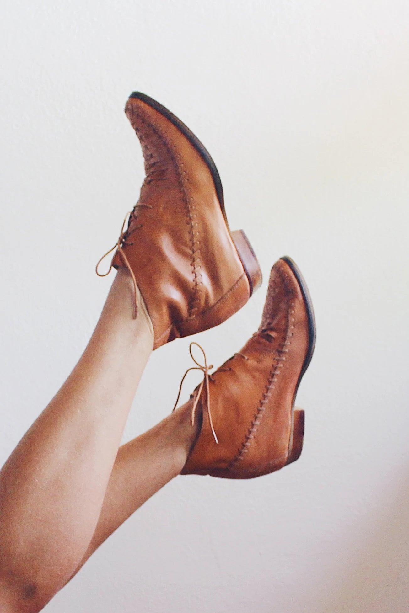 Brown lace up patchwork leather ankle boots / Vintage 80s latino leather shoes