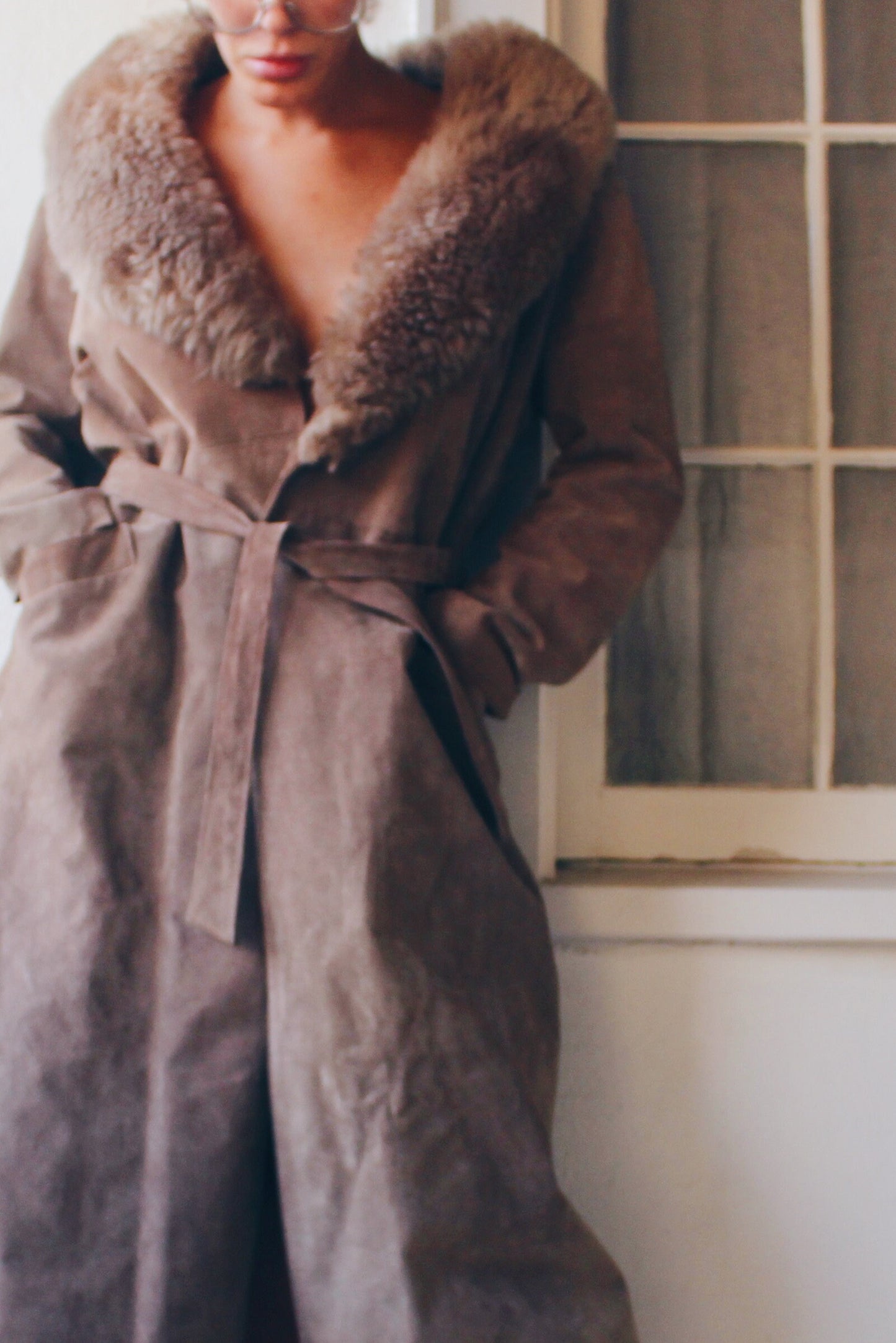 Vintage 1970s Brown Leather Fur Lined Long Afghan Jacket - Fall Whimsical 70s Style