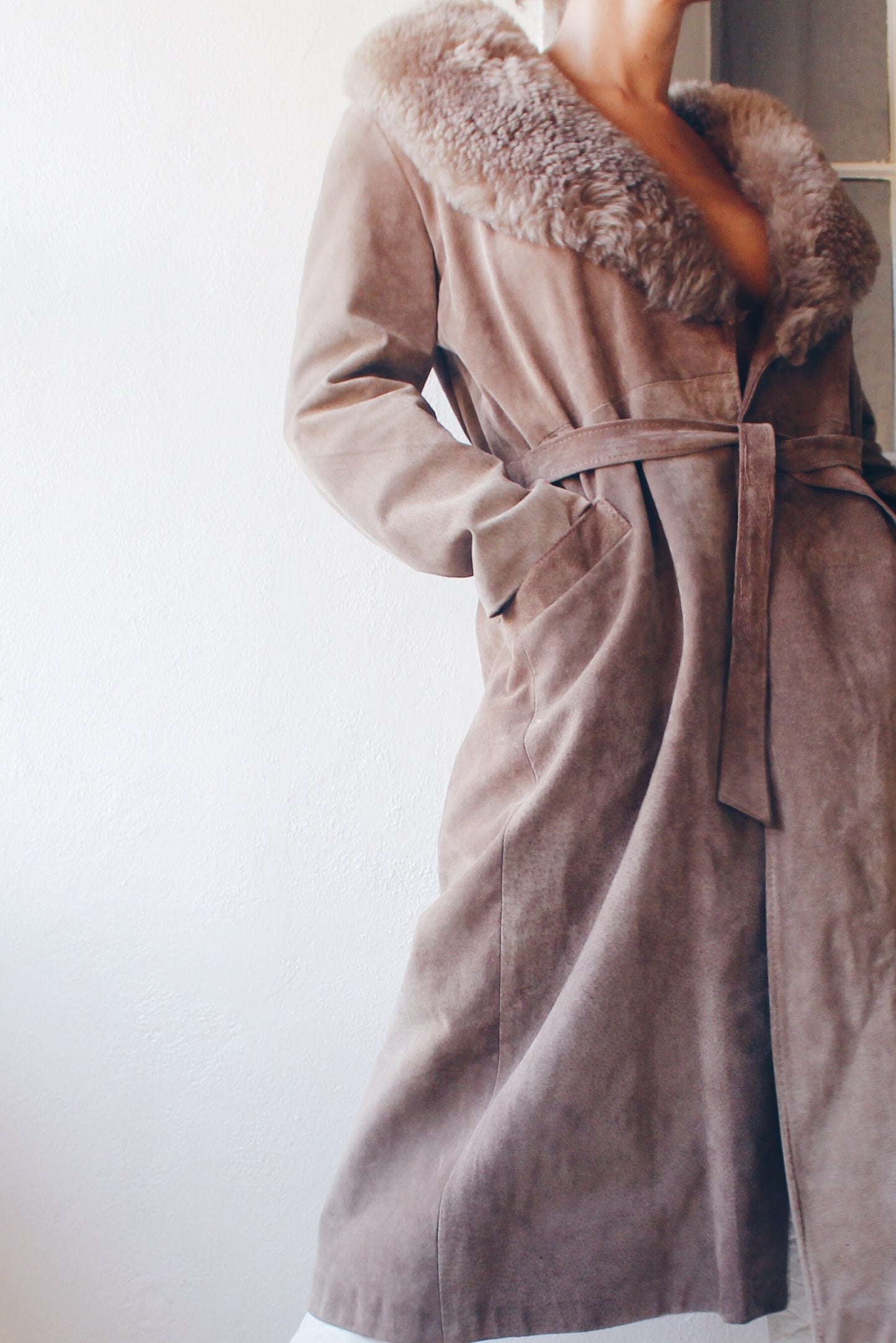 Vintage 1970s Brown Leather Fur Lined Long Afghan Jacket - Fall Whimsical 70s Style