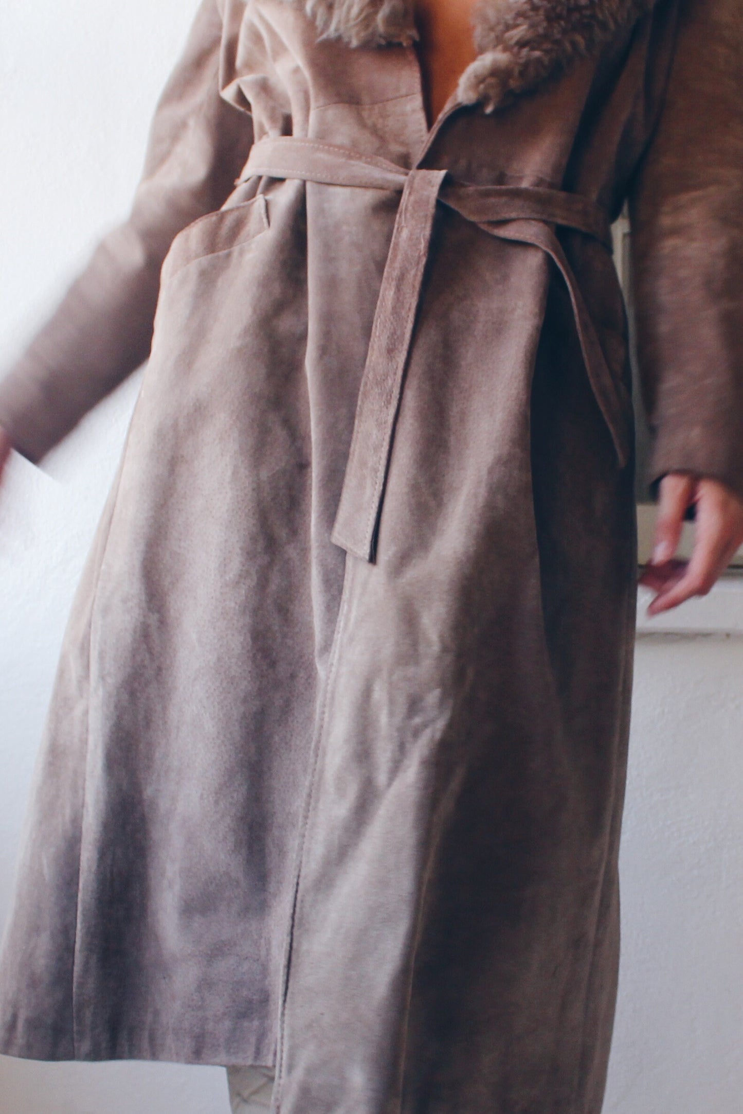 Vintage 1970s Brown Leather Fur Lined Long Afghan Jacket - Fall Whimsical 70s Style