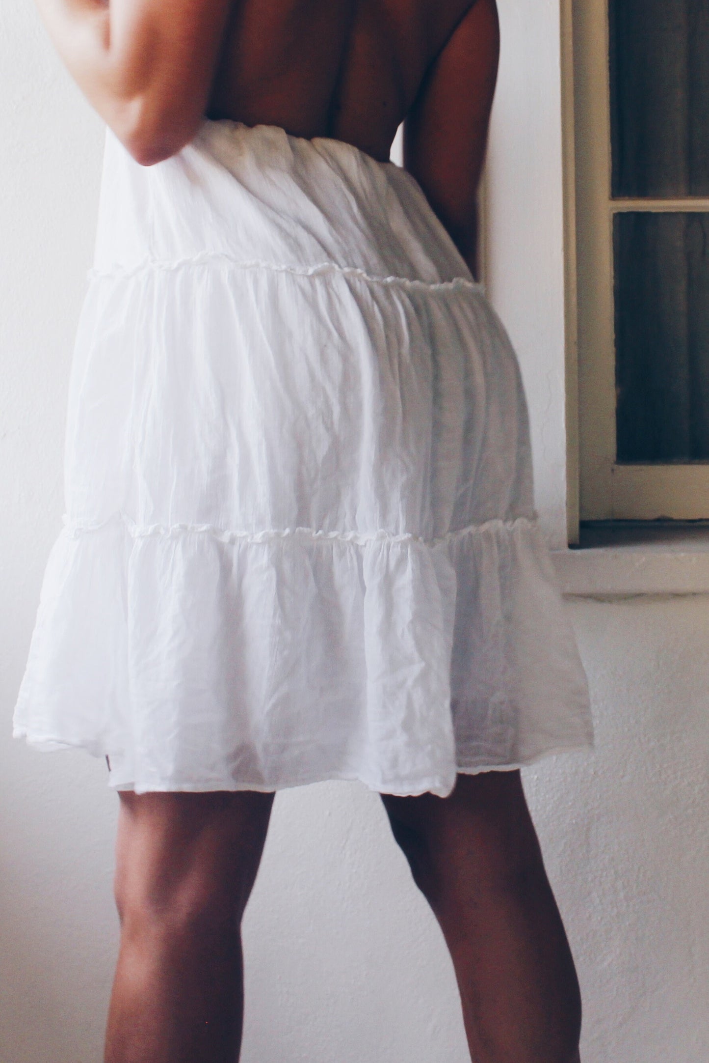 Upcycled White Cotton Vintage Sundress - Whimsical Bohemian Cottagecore Style | Reworked Fashion Made from a Skirt