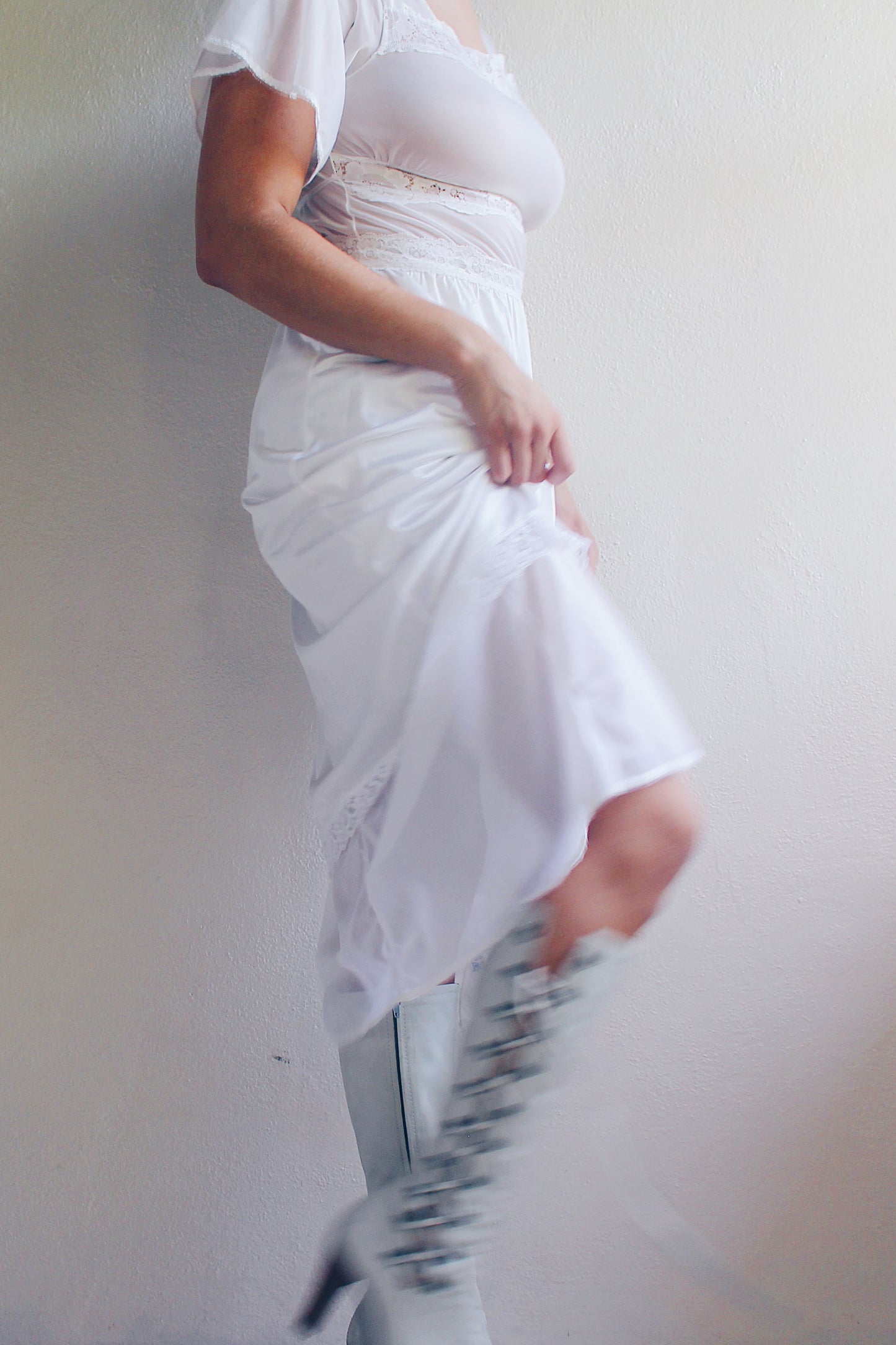 Whimsical Sheer White Lace Maxi Slip / Sheer Lace Wendy Vintage nightgown