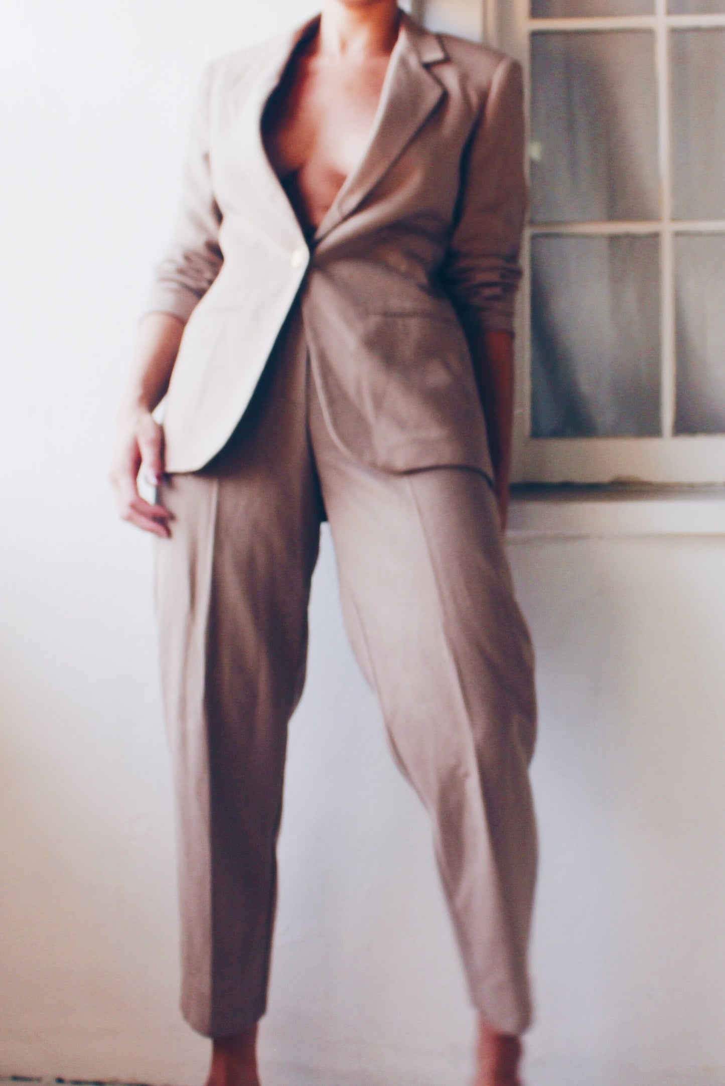 Vintage Tan Wool Suit - Minimalist 90s Ralph Lauren Style | Officecore & Dapper Occasions