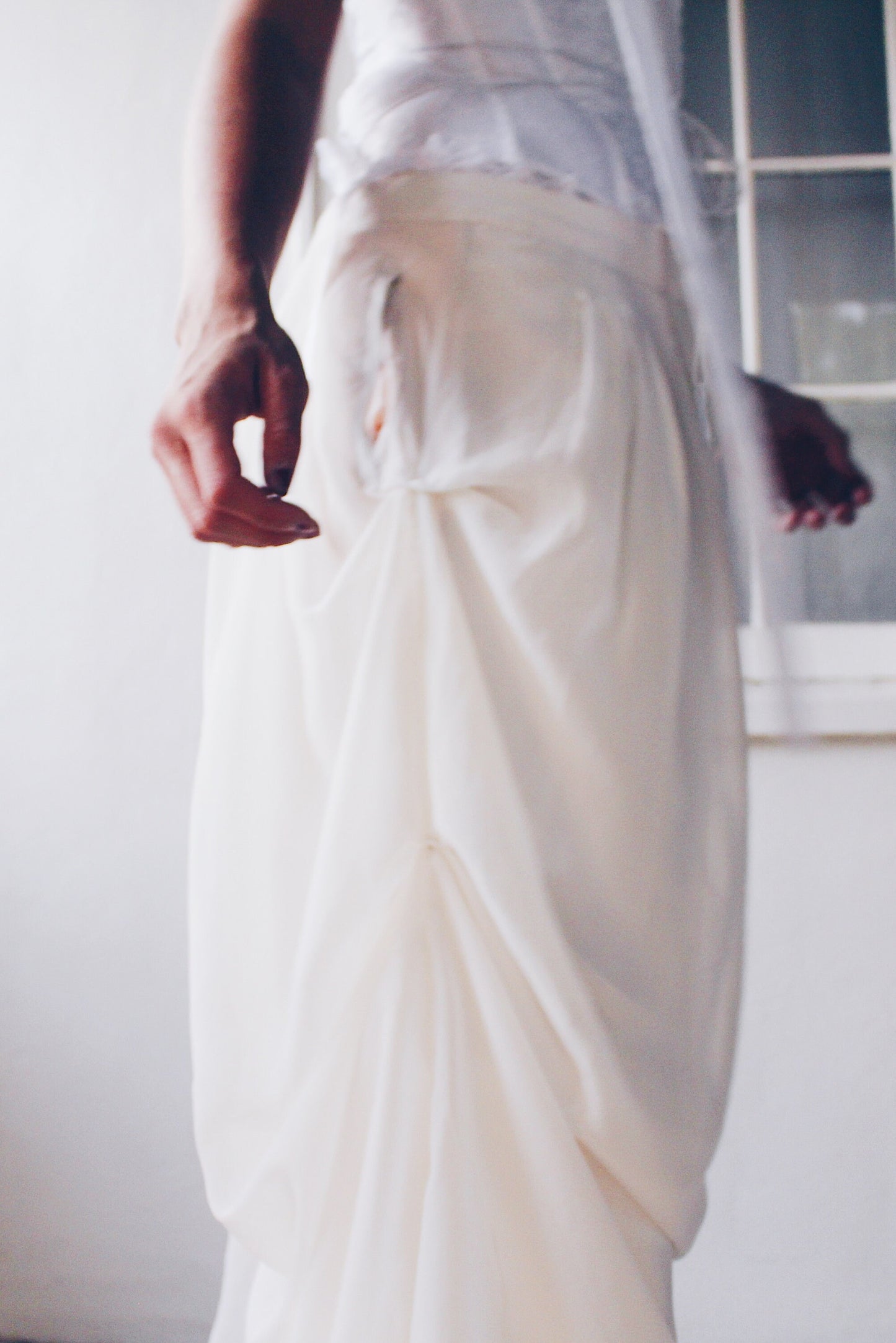 Pleated White High Waisted Parachute style pants / Ivory Cinched Wide Leg formal pants