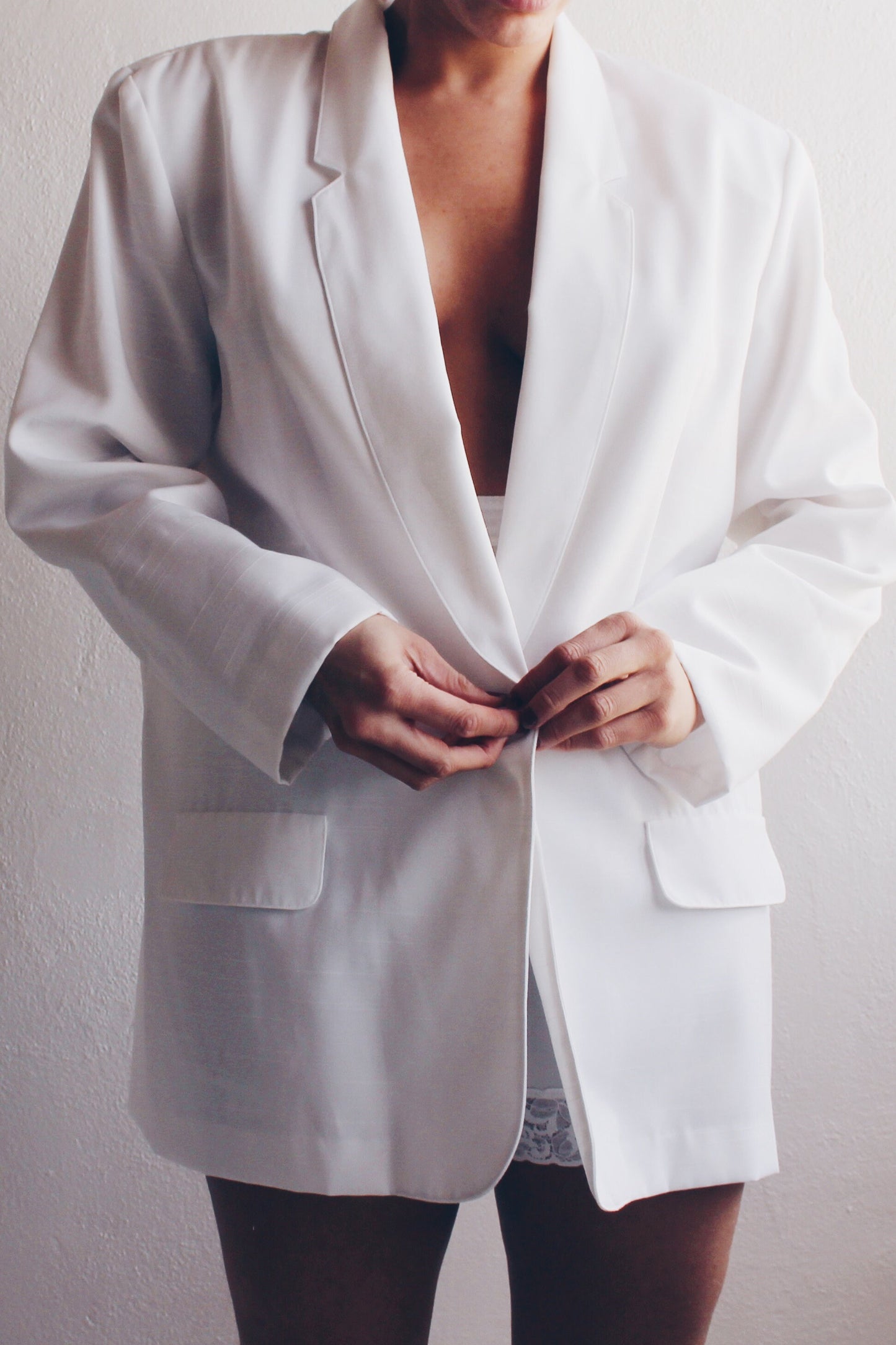 1980s White Oversized Blazer Jacket / White Linen Minimalist Blazer/ Yuppiecore Business Casual Coat
