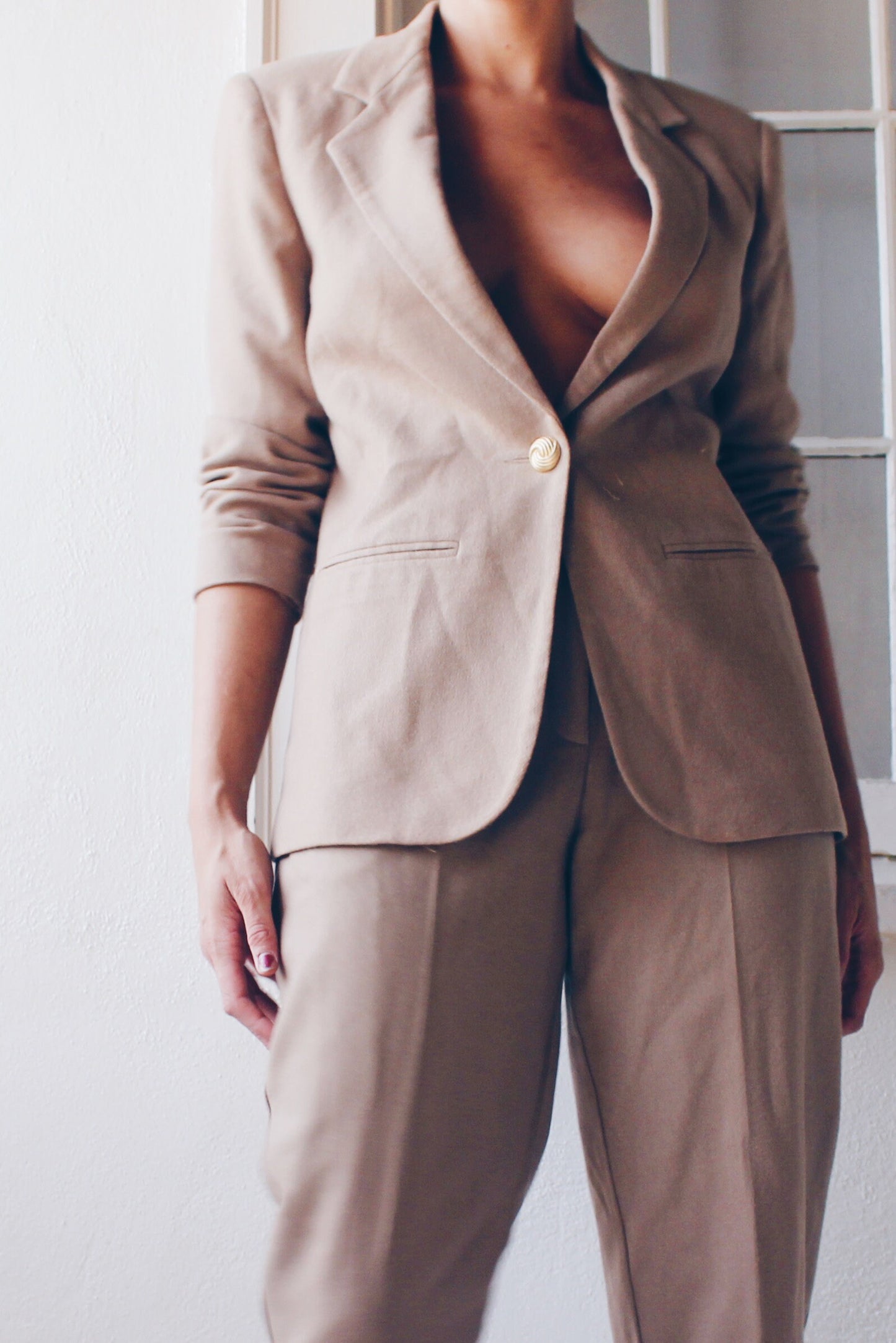 Vintage Tan Wool Suit - Minimalist 90s Ralph Lauren Style | Officecore & Dapper Occasions