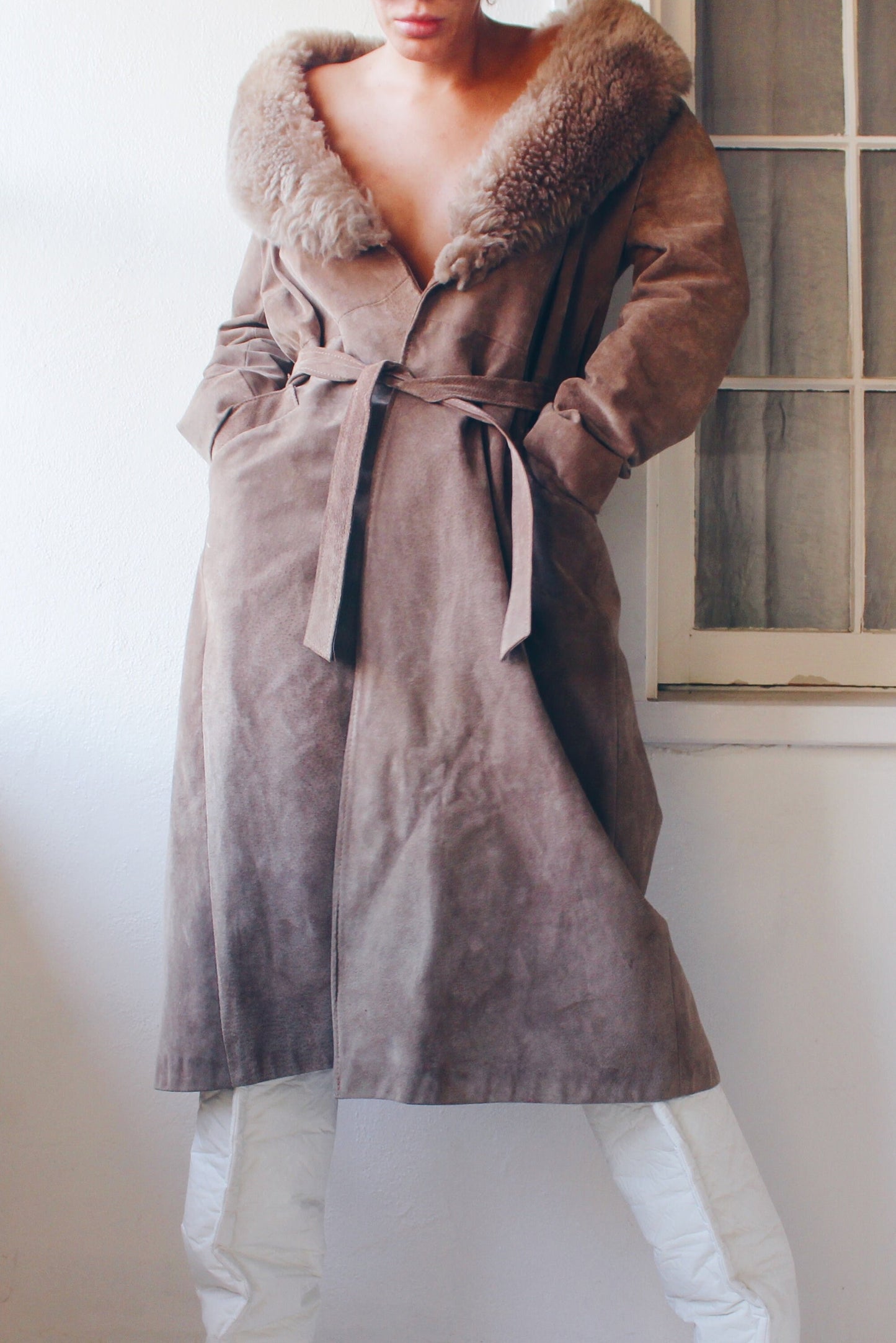 Vintage 1970s Brown Leather Fur Lined Long Afghan Jacket - Fall Whimsical 70s Style