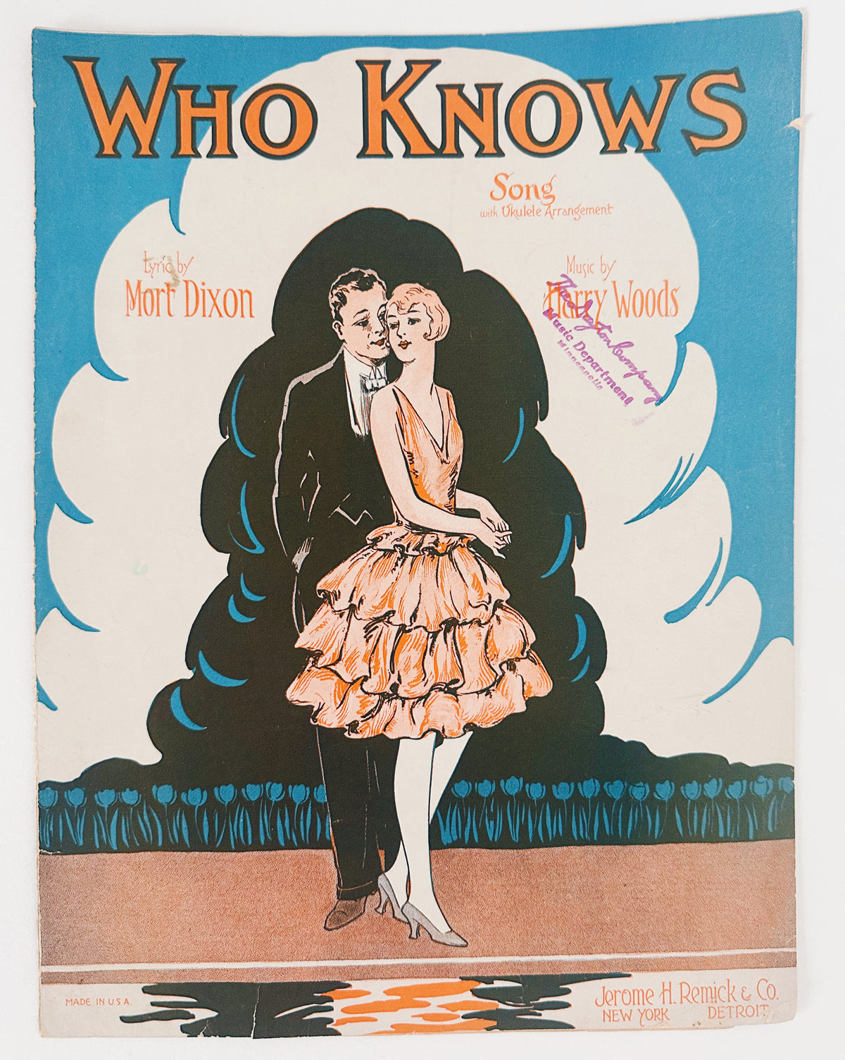 Vintage Sheet Music, Who Knows by Mort Dixon and Harry Woods, 1920s Couple Illustration, Antique Popular Song, Piano Music