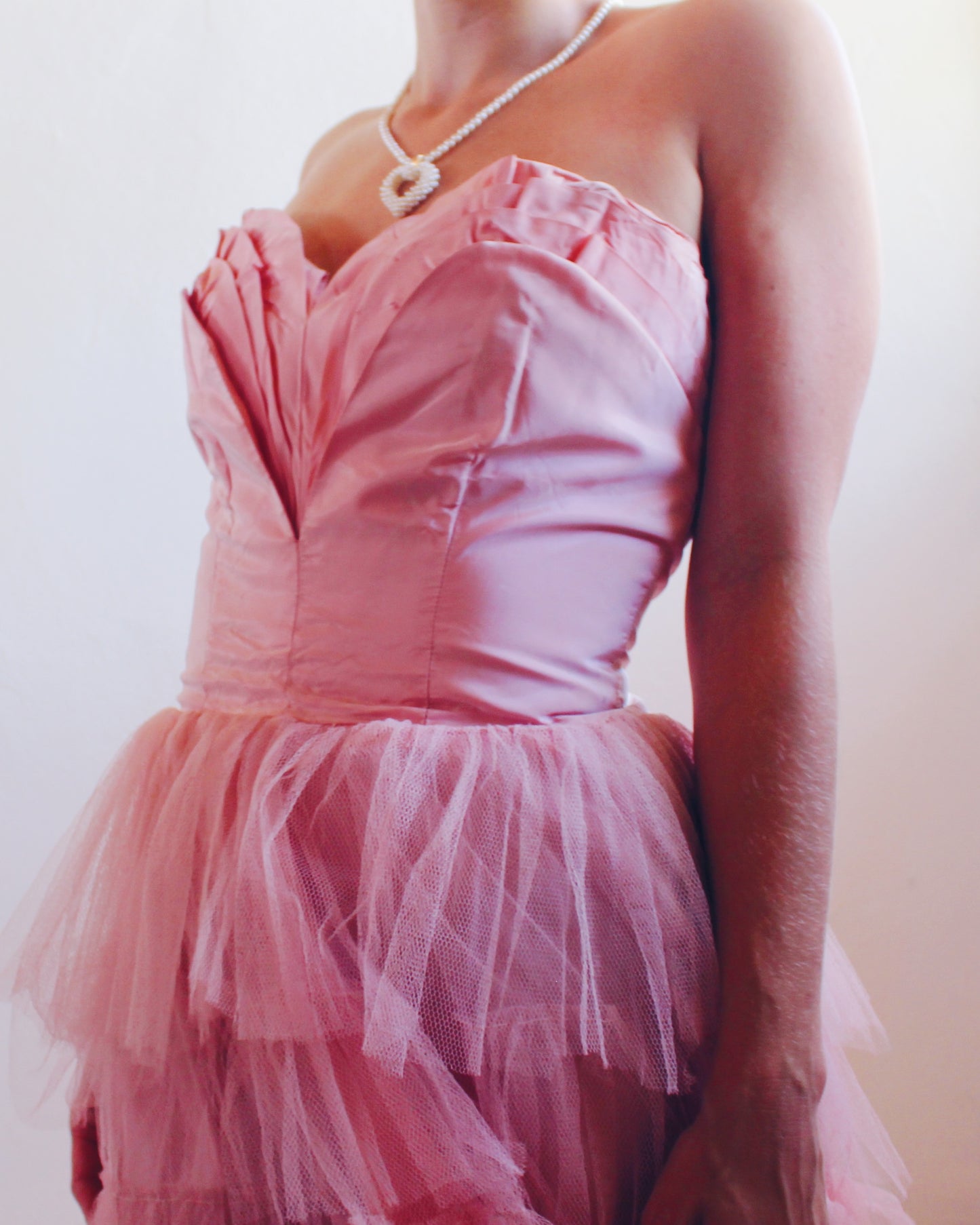 Vintage 1960s Coquette Pink Tiered Tulle Gown – Strapless Bombshell Prom Dress | Ultra-Girlie Princess Statement Piece