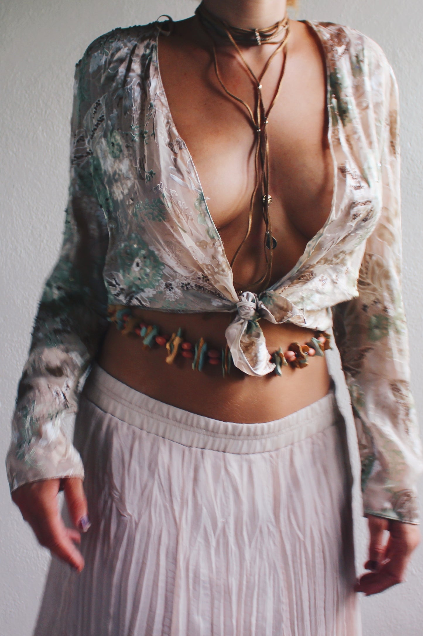 Sheer Floral Whimsygoth Shawl / Champaigne Beaded Mermaidcore Top /Grunge Velvet Burnout Shirt