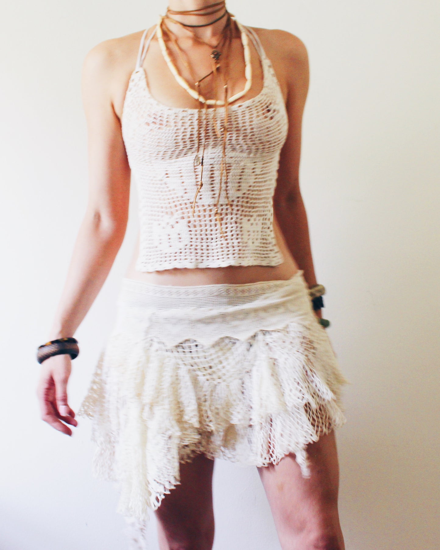 Upcycled Vintage Doily Mini Skirt | Drop Waist Y2K Boho Style | Handmade Eclectic Lace Skirt