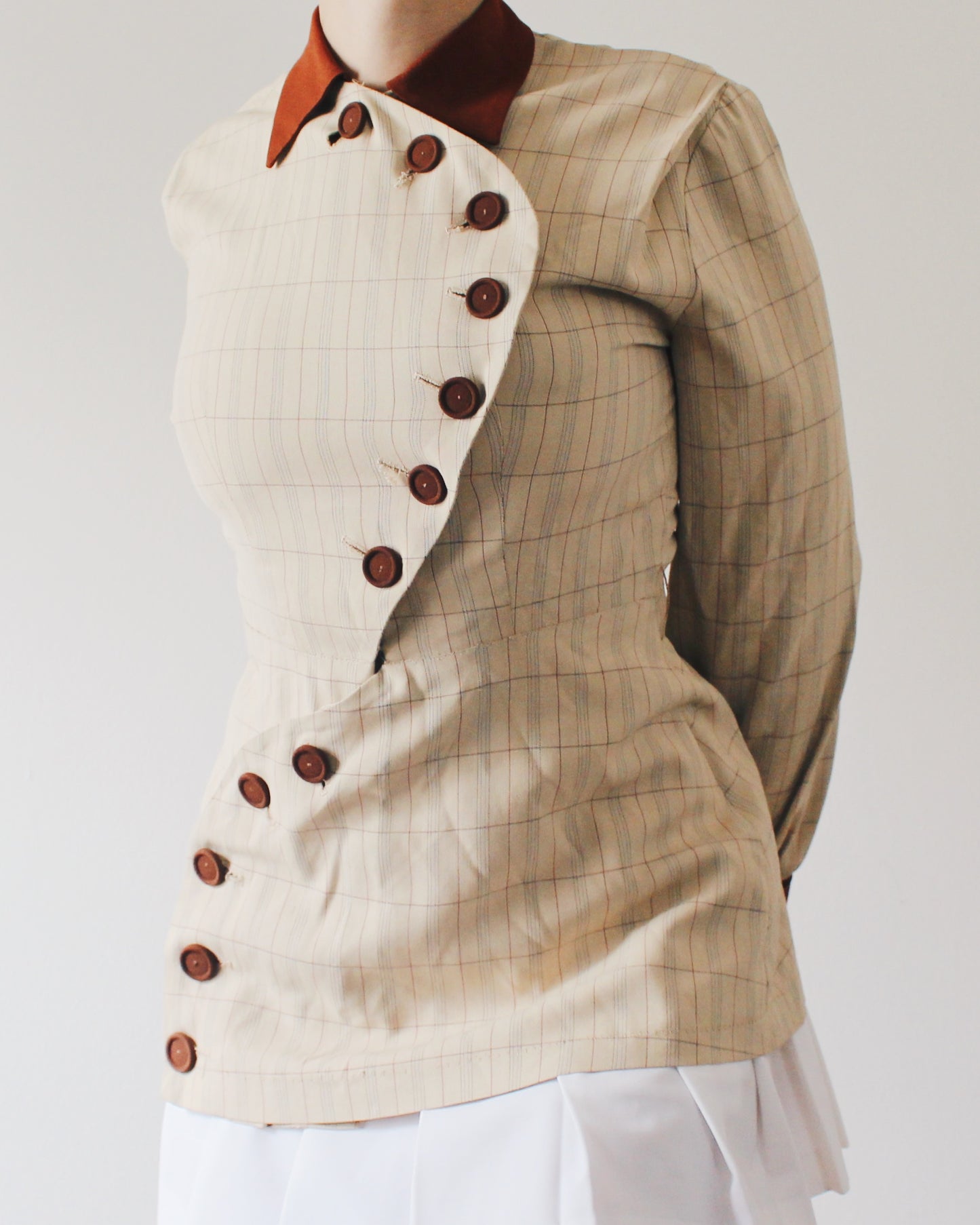 Rare 1970s Vintage Handmade Blouse – Academic Prep School Style, Intellectual Fall Fashion with Stripes & Unique Button Detail