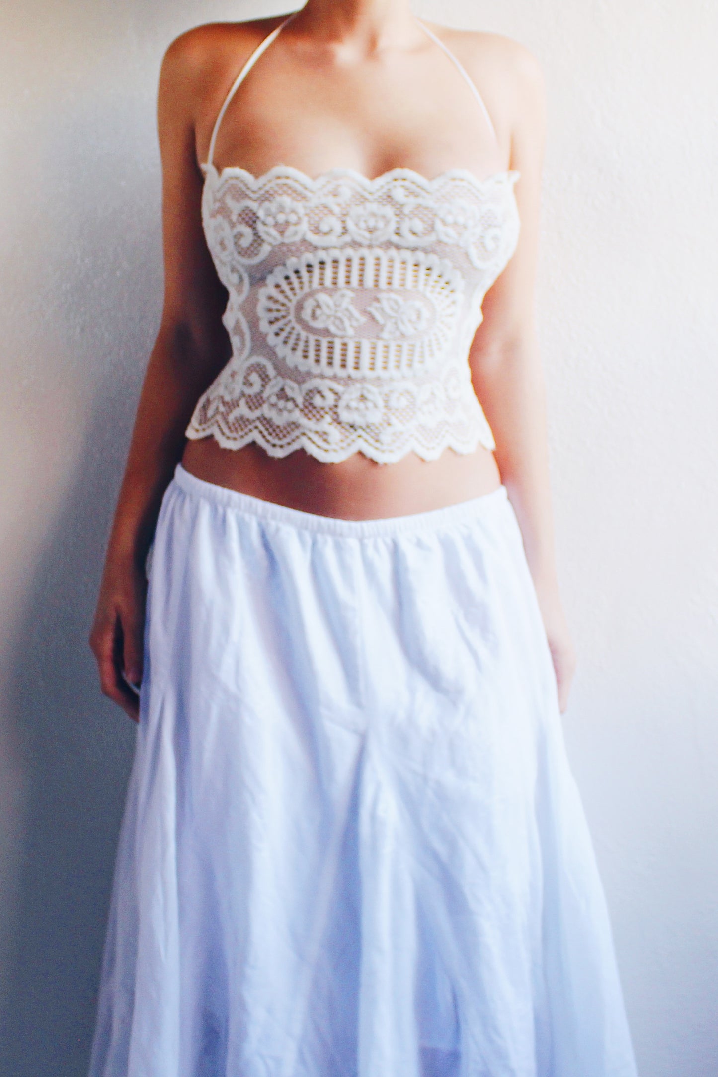 Vintage Lace Magic: Upcycled vintage doily Tank top / White cotton Reworked Fashion crop top