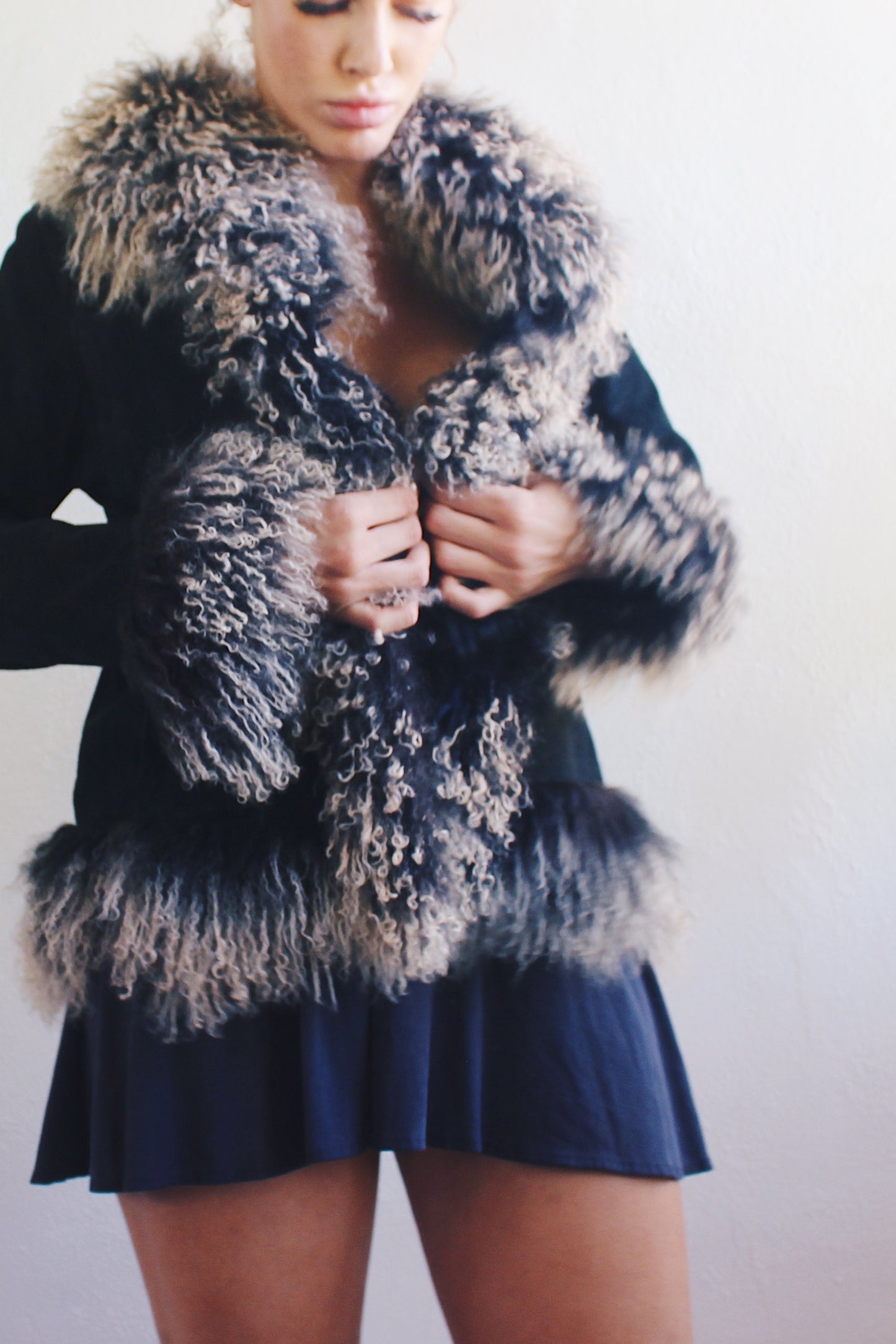 Retro Chic: Vintage Black Fur-Lined Afghan Jacket - Your Whimsygoth Dream!