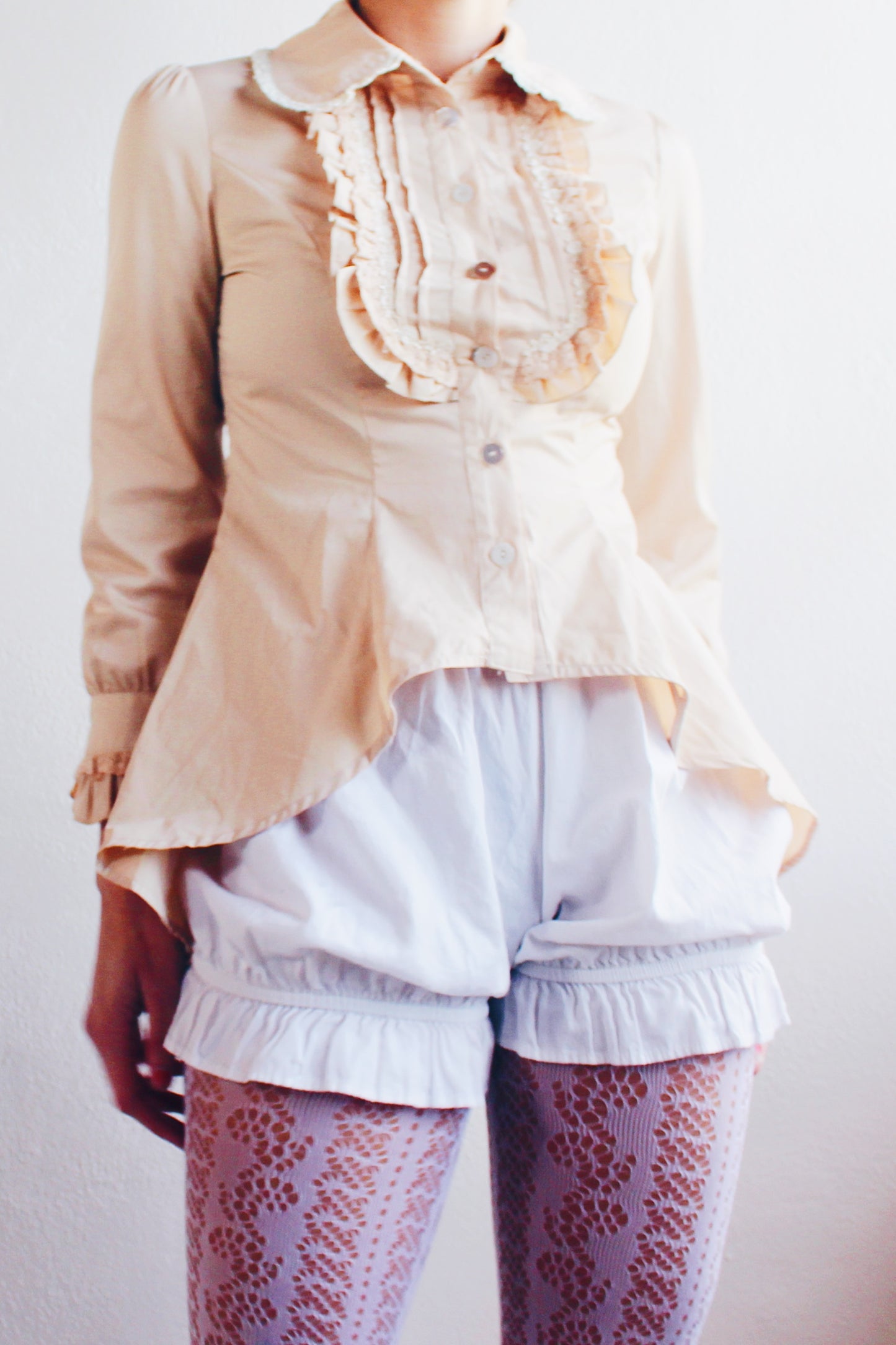 Elegance Revived: Upcycled Victorian Blouse with High-Low Hem and Ruffle Bib