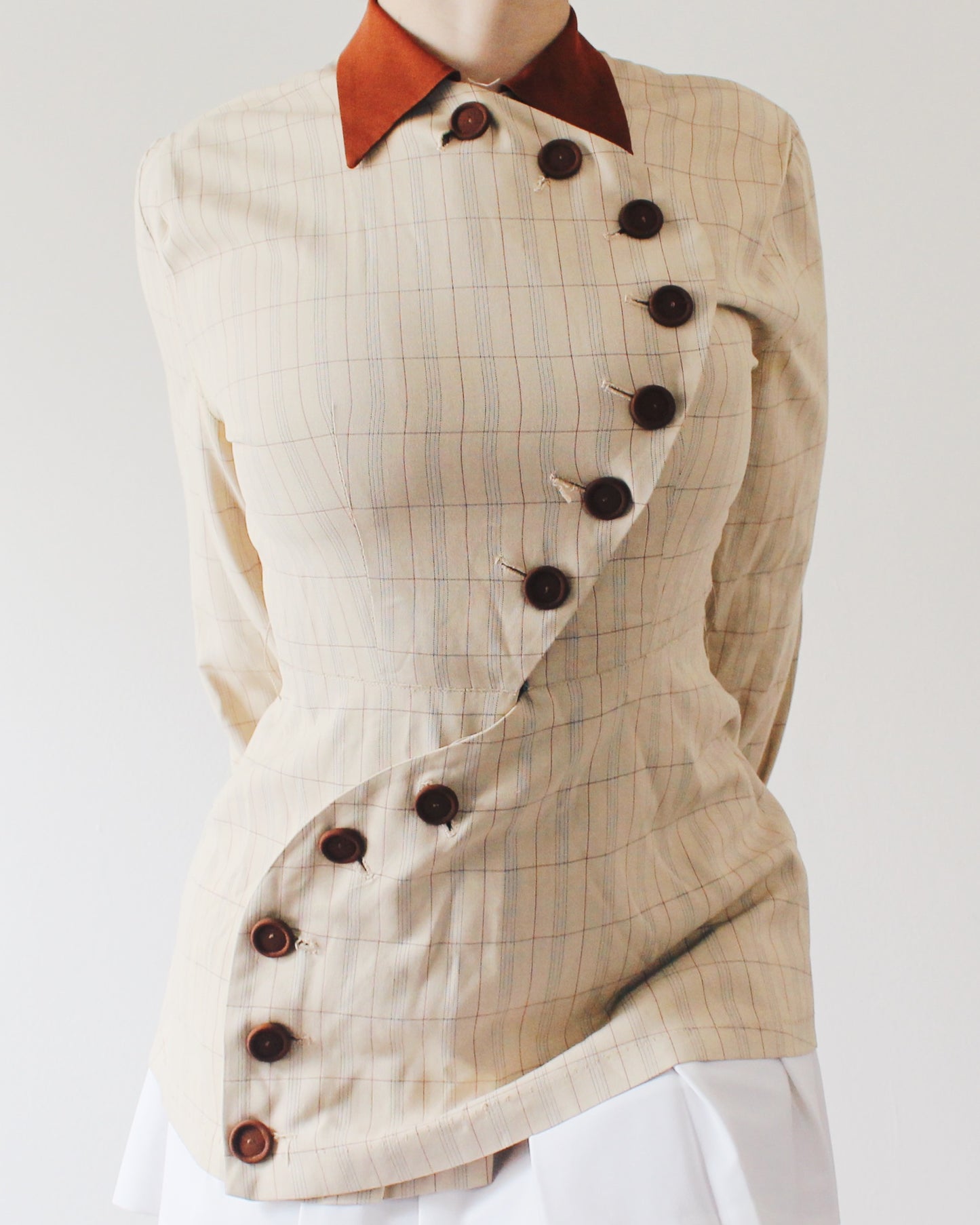 Rare 1970s Vintage Handmade Blouse – Academic Prep School Style, Intellectual Fall Fashion with Stripes & Unique Button Detail