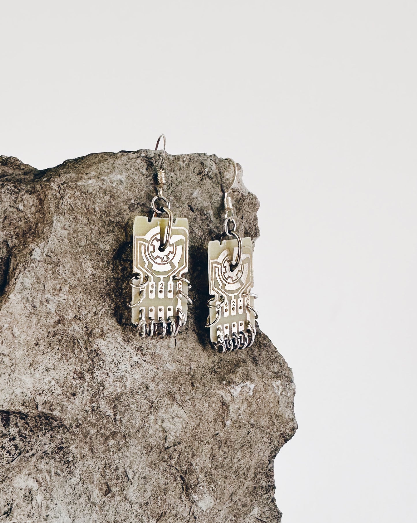 Handmade Cyberpunk Circuit Board Earrings – Solarpunk Chainmail Tech Jewelry