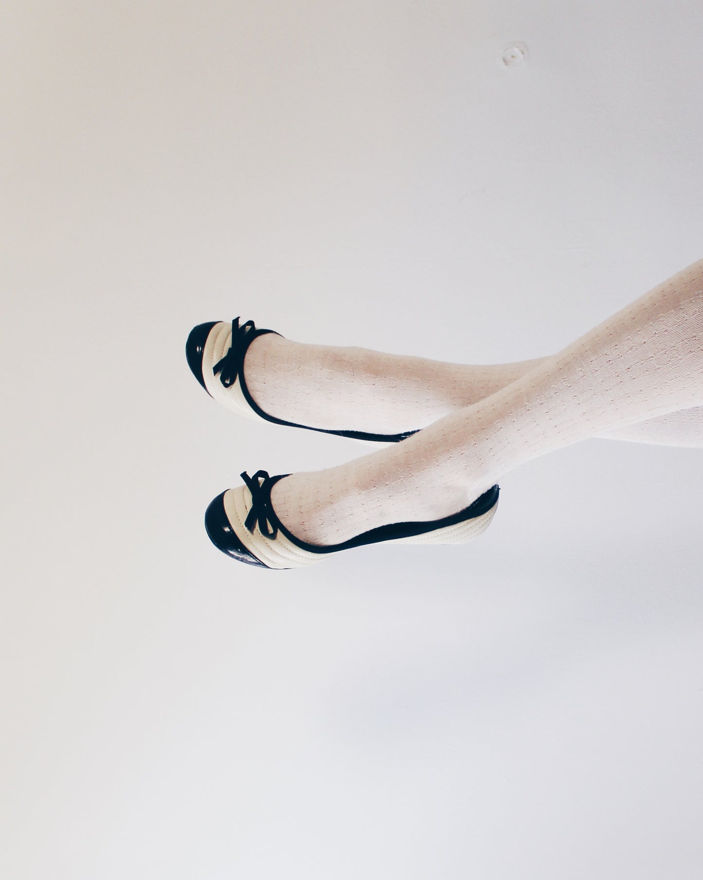 White and black bow adornment Y2K flats — Cute Bow Detail • Scholarly Coquette Ballet Shoes