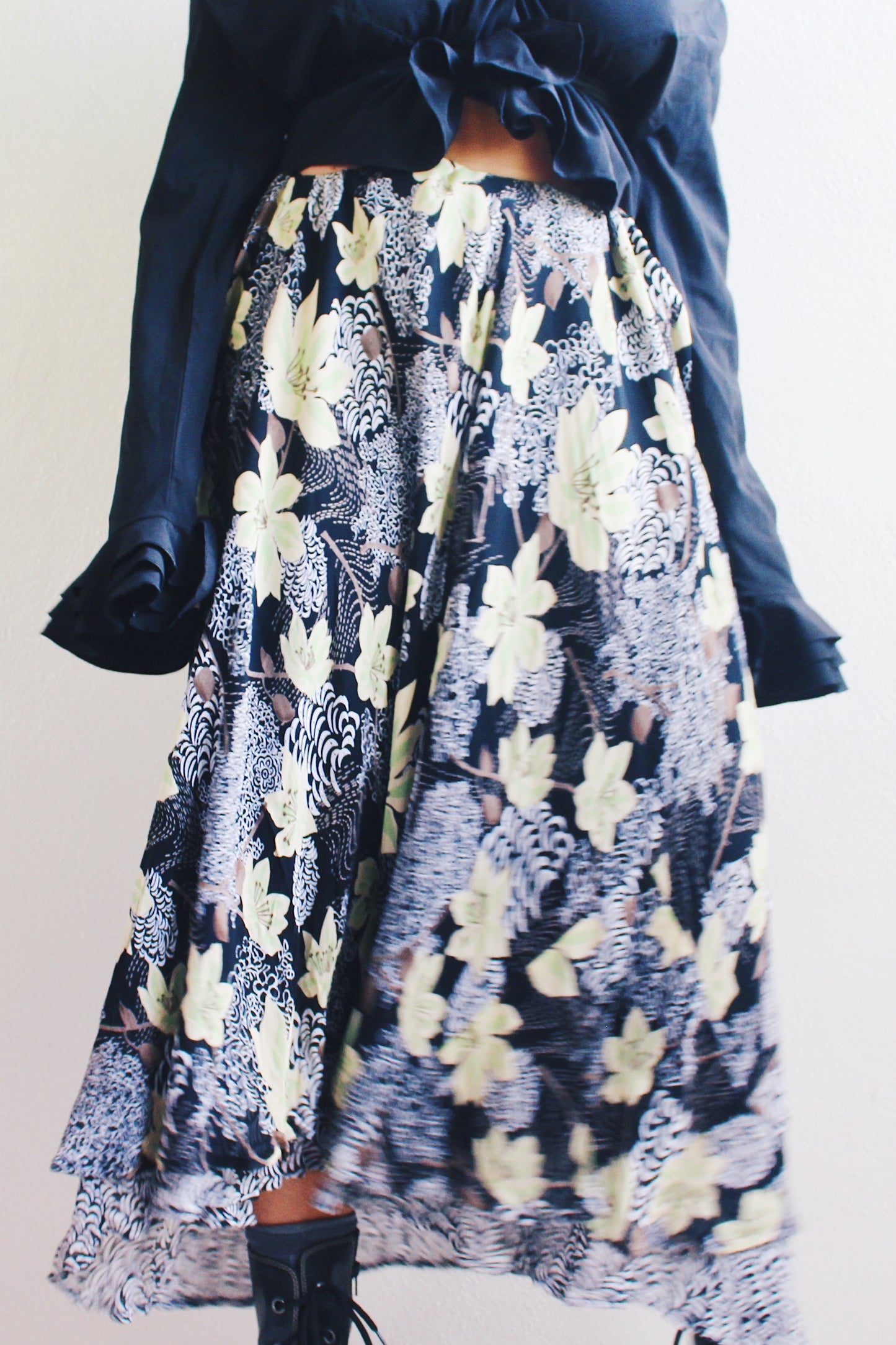 Vintage 90s Black Floral Maxi Skirt - Romantic Grunge Whimsygoth Style