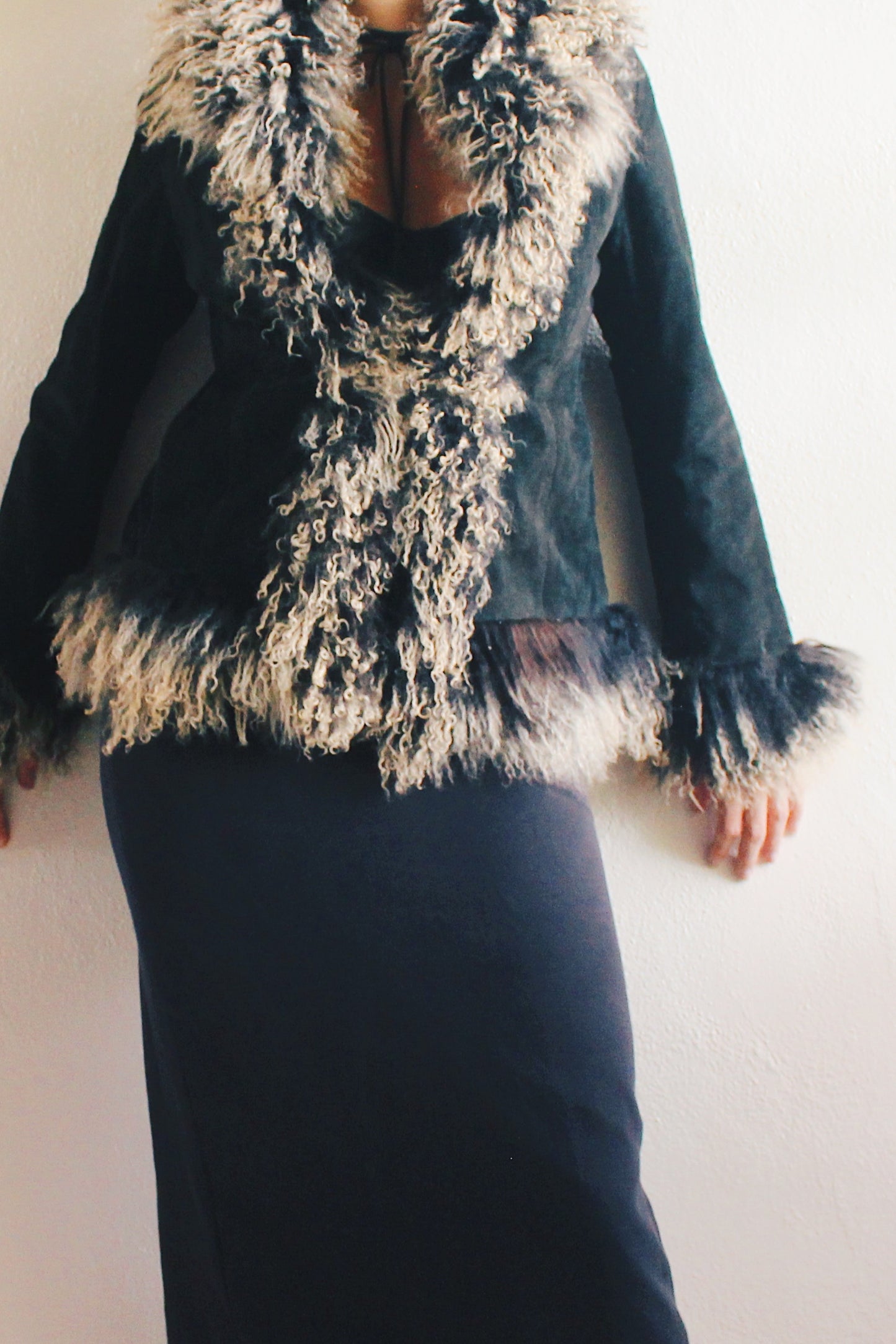 Retro Chic: Vintage Black Fur-Lined Afghan Jacket - Your Whimsygoth Dream!