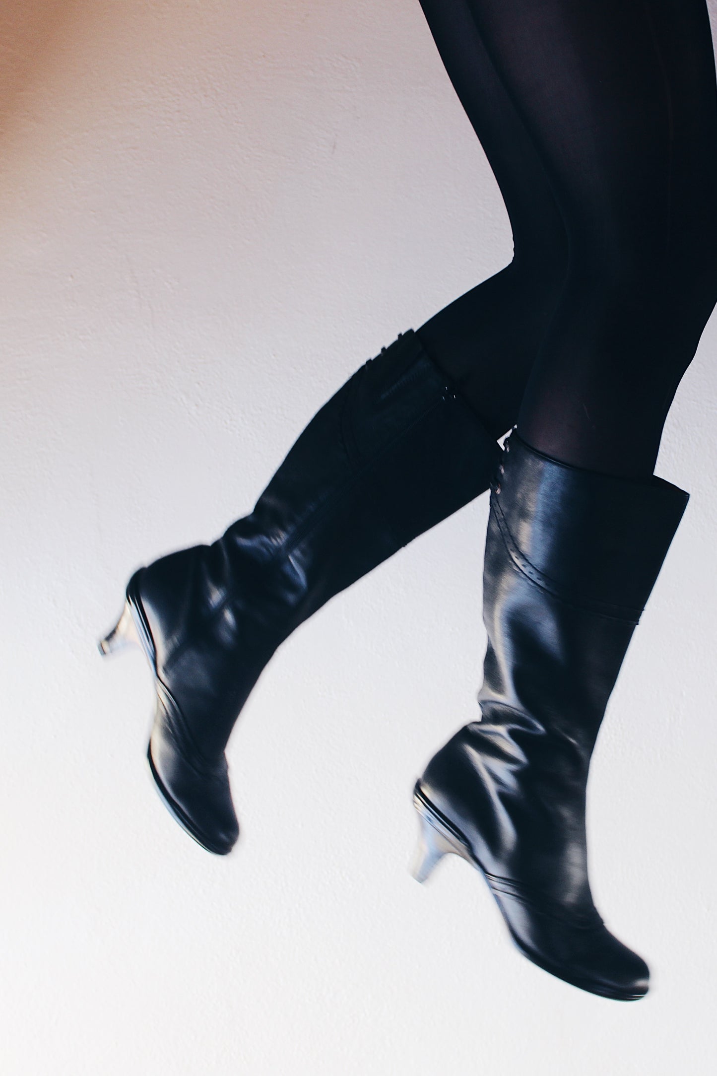 Kitten Heel Leather: Black Victorian Wingtip Boots - Calf-Length Librarian Chic