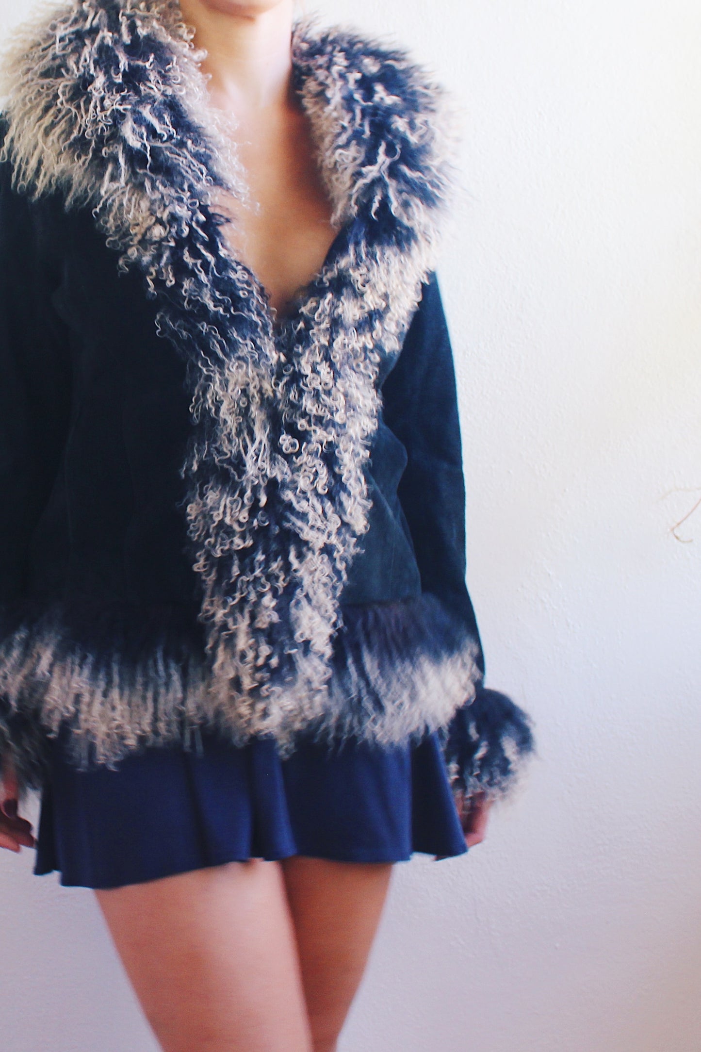 Retro Chic: Vintage Black Fur-Lined Afghan Jacket - Your Whimsygoth Dream!