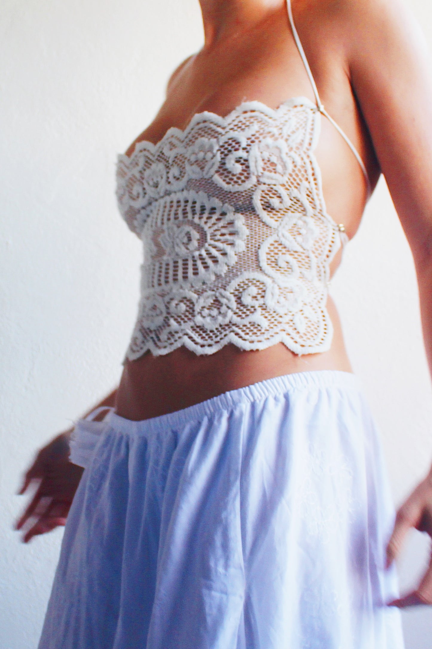 Vintage Lace Magic: Upcycled vintage doily Tank top / White cotton Reworked Fashion crop top