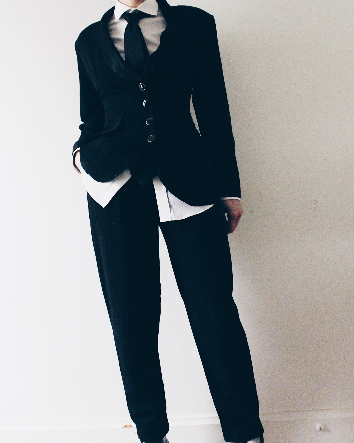 Vintage Black 2 Piece Suit | 90s Androgynous Power Suit | High Waisted Trouser Set | Minimalist Tailored Blazer | Reservoir Dogs Chic
