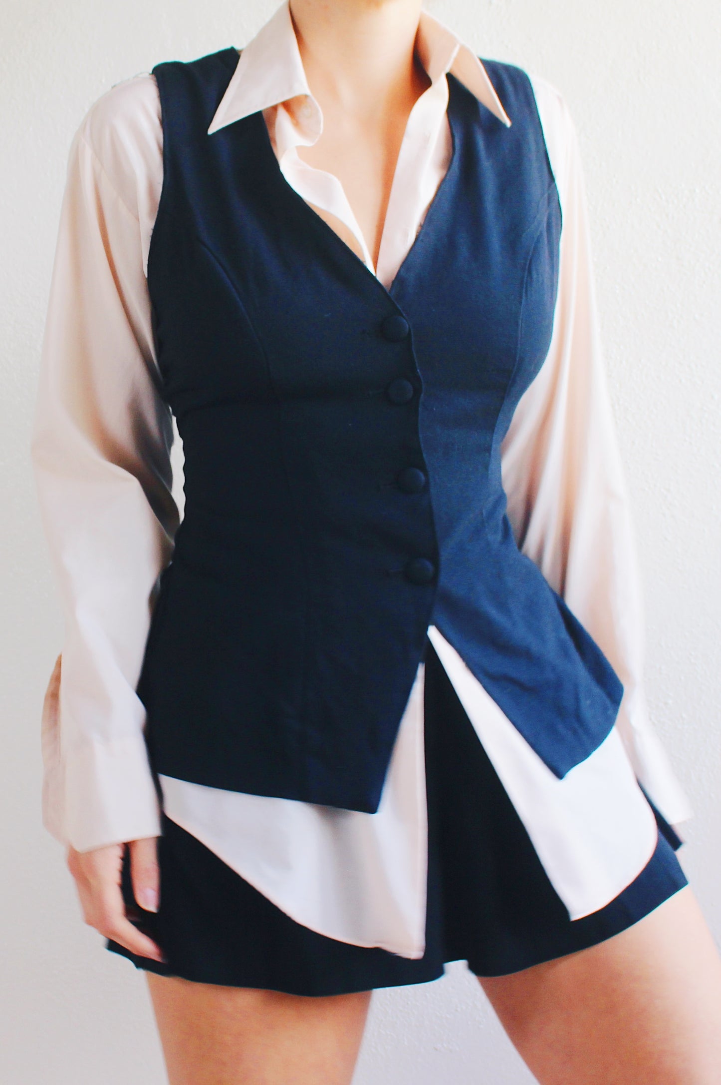 Librarian Aesthetic: Vintage Black Vest - Dark Academia Style - Upcycled 90s Minimalism Fashion