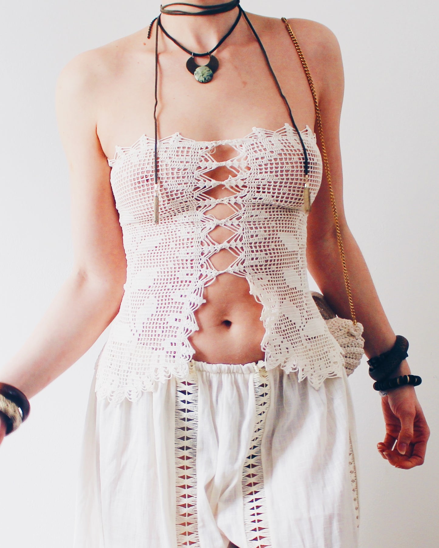 Crochet Couture: Upcycled Doily Crop Top - Reworked vintage - Coachella outfit