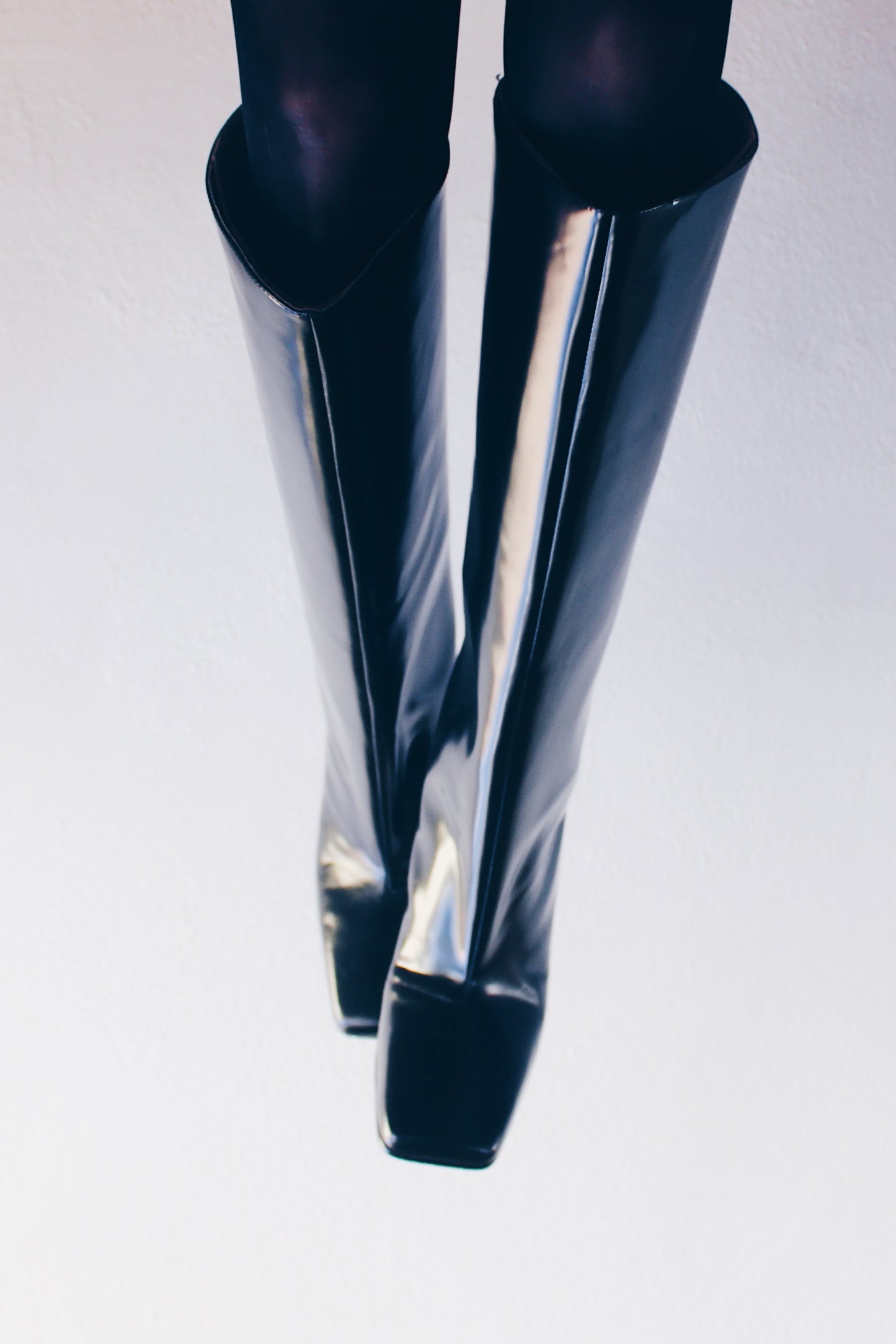 Contemporary Square Toe: High Shaft Leather-Heeled Boots - Knee High Wide Boots