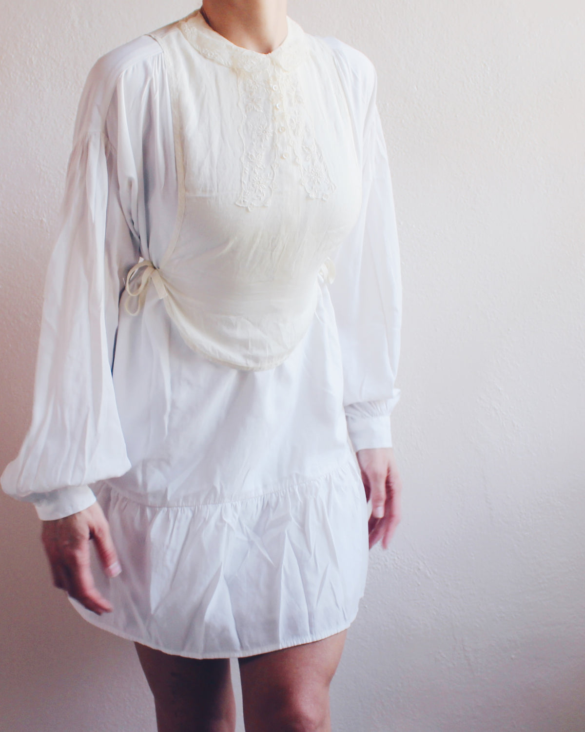 Antique Cream Embroidered False Collar – Edwardian Tie-On Lace Layering Piece | Coquette Cottagecore Accessory