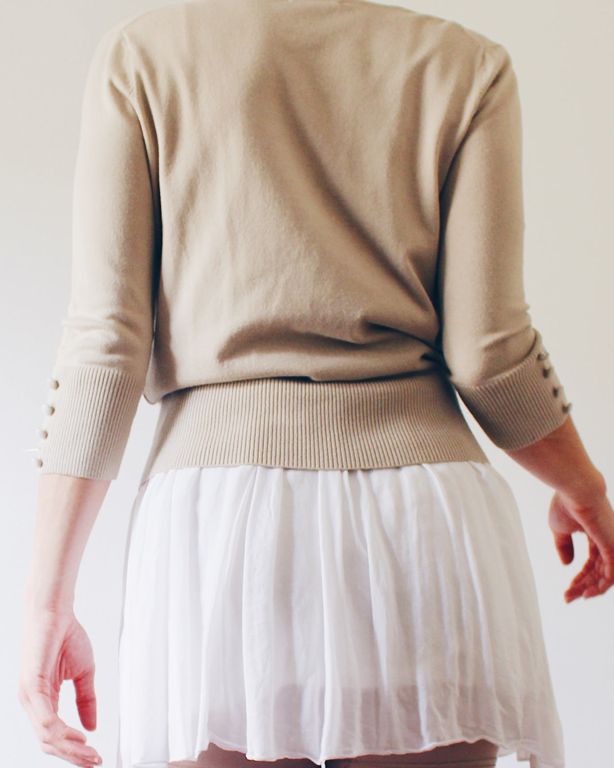 Audrey and Grace Beige Button Up Cardigan, Preppy Minimalist Academic Style, Neutral Layering Piece, Dark Academia