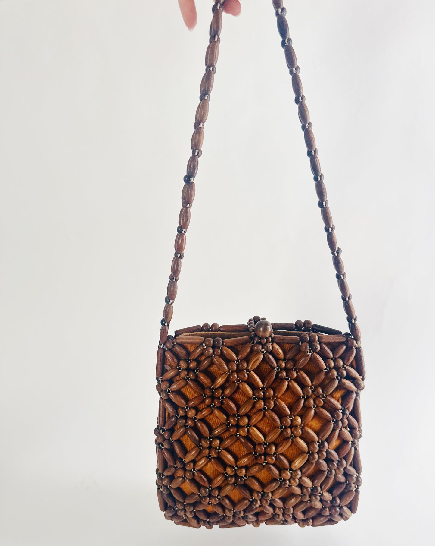 Vintage 90s Wooden Beaded Purse – Small Structured Summer Whimsygoth Boho Bag