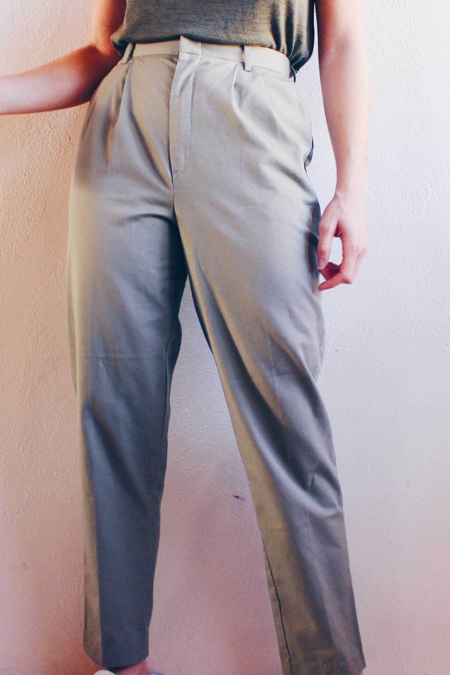 Vintage 90s Light Green Khaki High Waisted Pants - Retro Minimalist Style