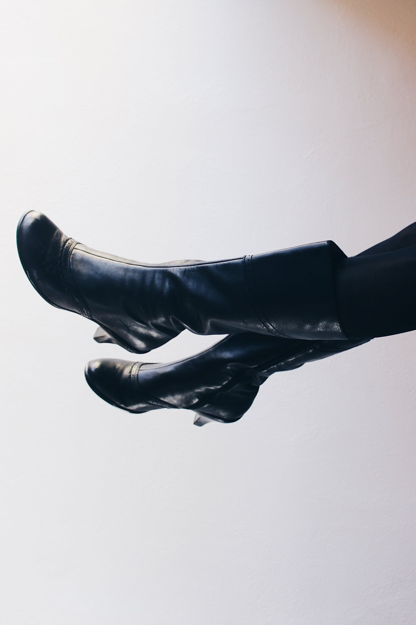 Kitten Heel Leather: Black Victorian Wingtip Boots - Calf-Length Librarian Chic