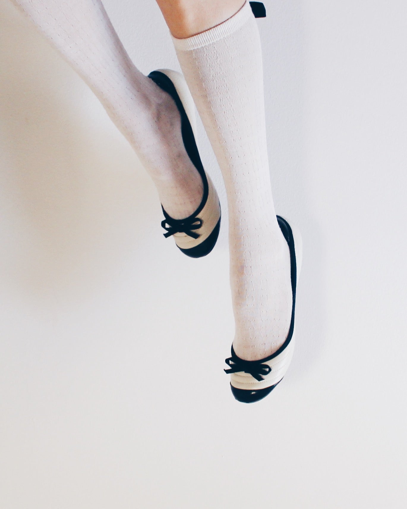 White and black bow adornment Y2K flats — Cute Bow Detail • Scholarly Coquette Ballet Shoes