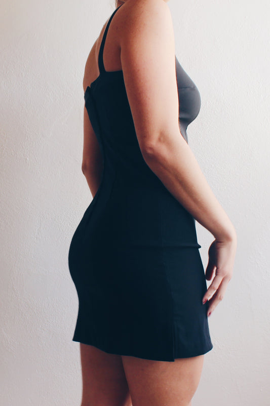 Vintage 90s black mini dress / body con minimalist y2k dress