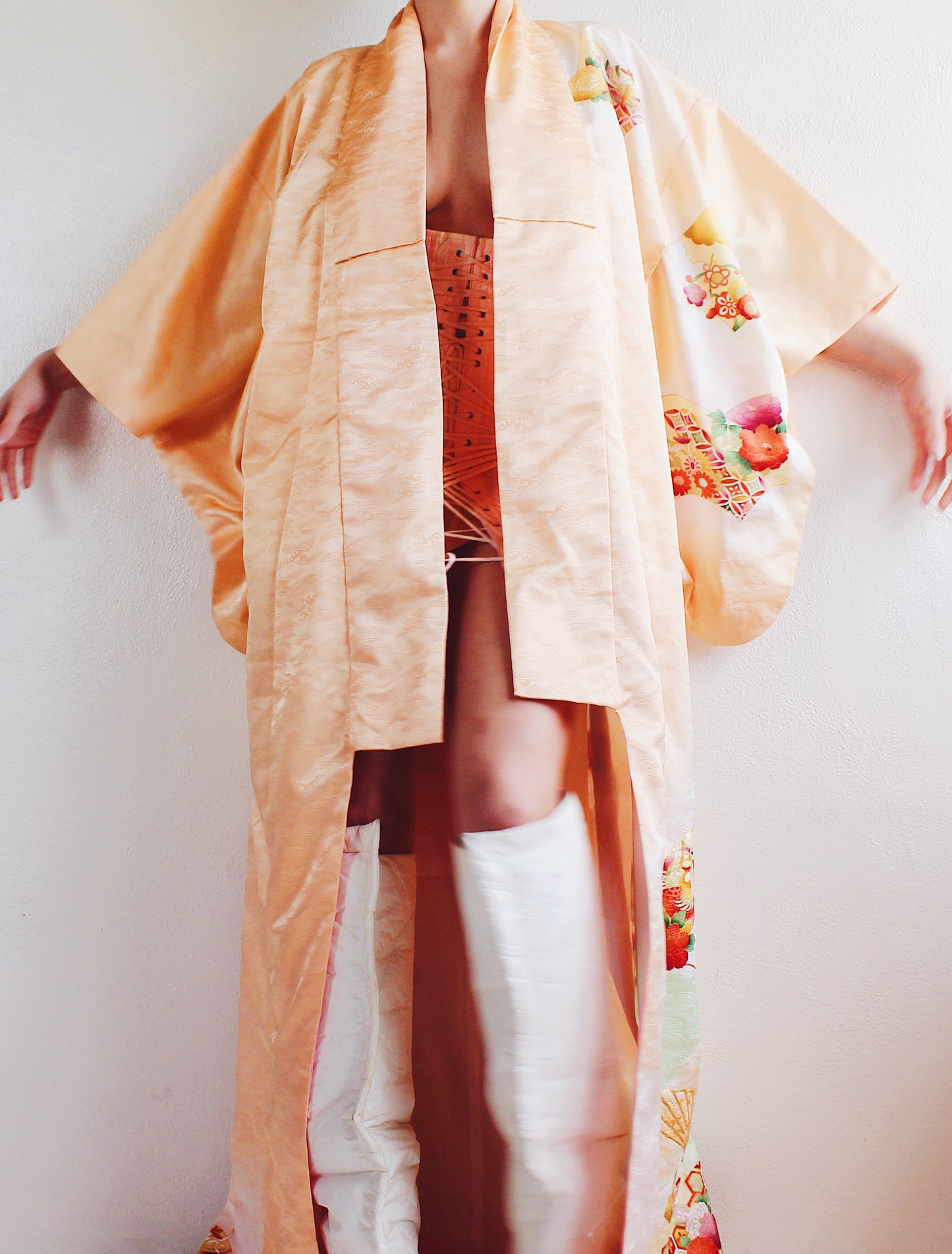 Vintage Peach Japanese Kimono - Kawaii Cute Romantic Spring Blossom