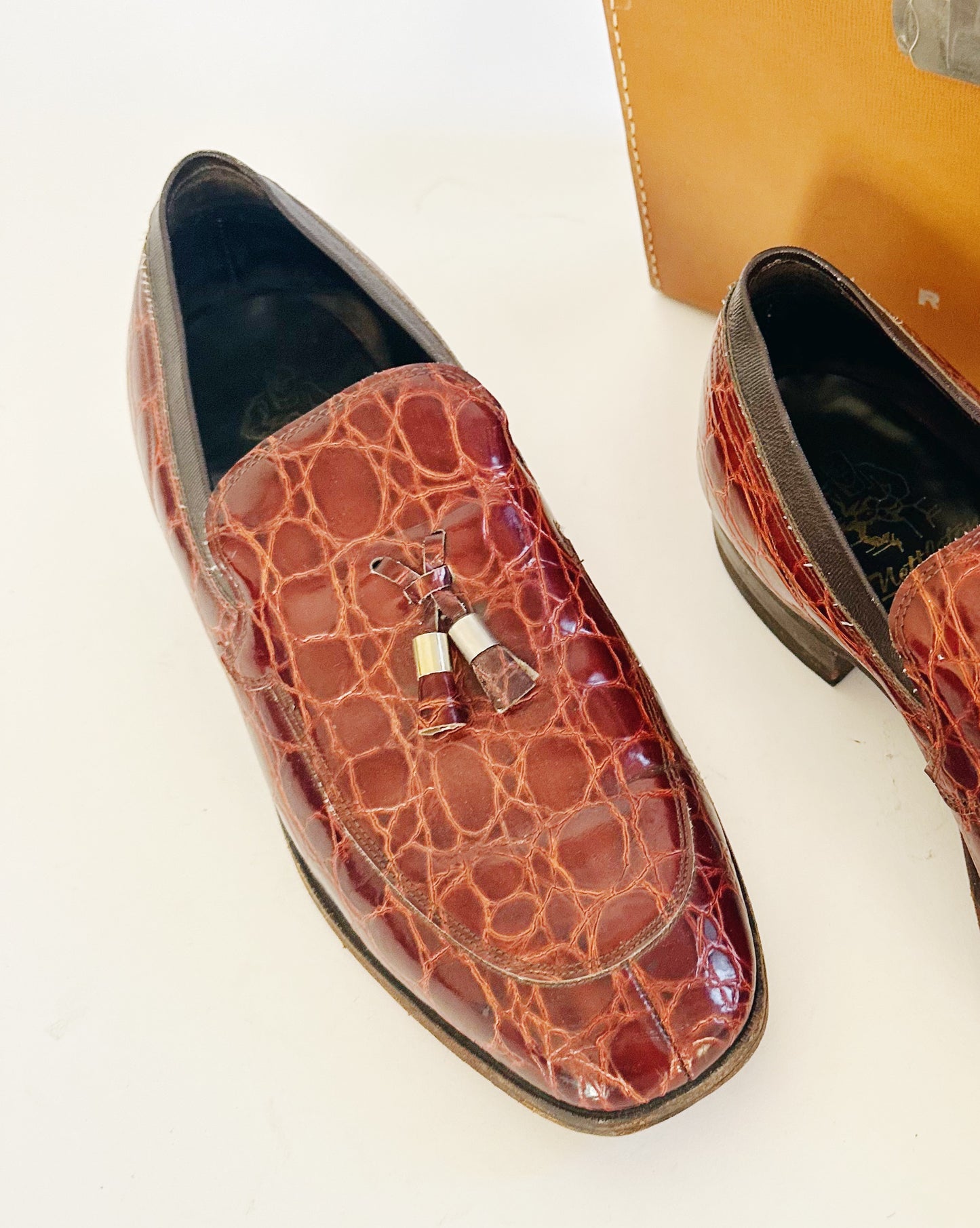 Vintage Nettleton Crocodile Embossed Leather Loafers – Men’s Smart Casual & Formal Slip On Dress Shoes