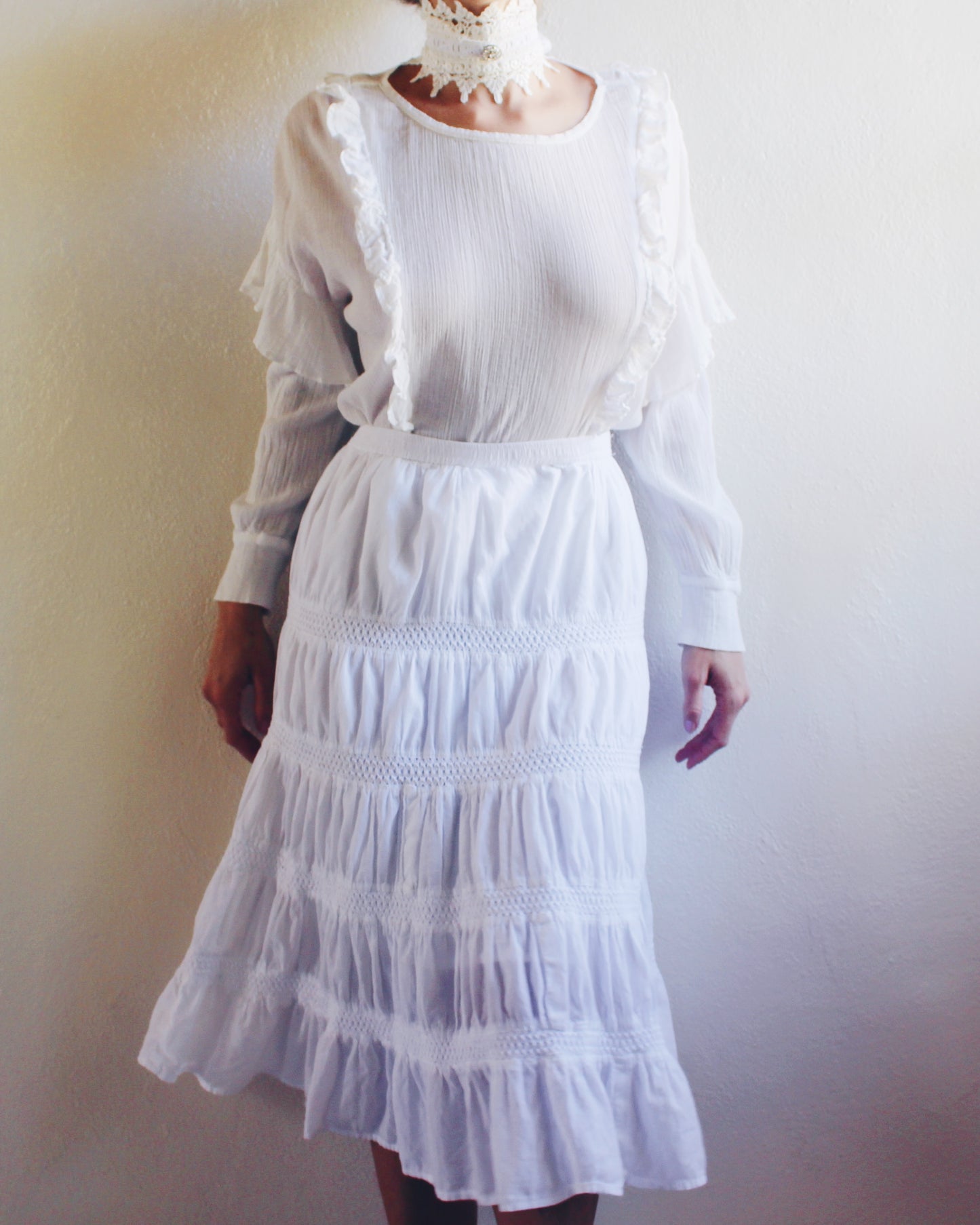 AllSaints White Gauzy Cotton Blouse – Edwardian-Inspired Ethereal Top | Whimsical Cottagecore Style