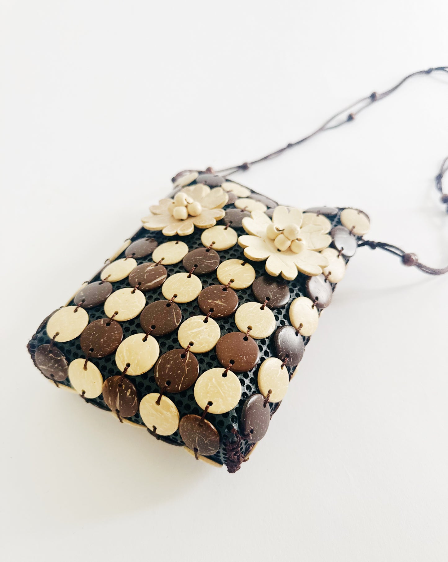 Vintage 90s Beaded Purse – Small Structured Summer Whimsygoth Boho Bag with flower beads