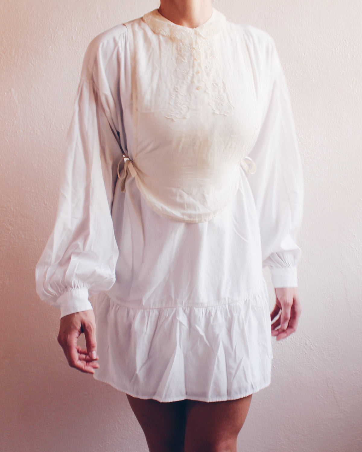 Antique Cream Embroidered False Collar – Edwardian Tie-On Lace Layering Piece | Coquette Cottagecore Accessory