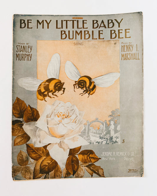 Antique Sheet Music "Be My Little Bumble Bee" Henry I. Marshall | Vintage Bee & Rose Wall Art | Cottagecore Decor