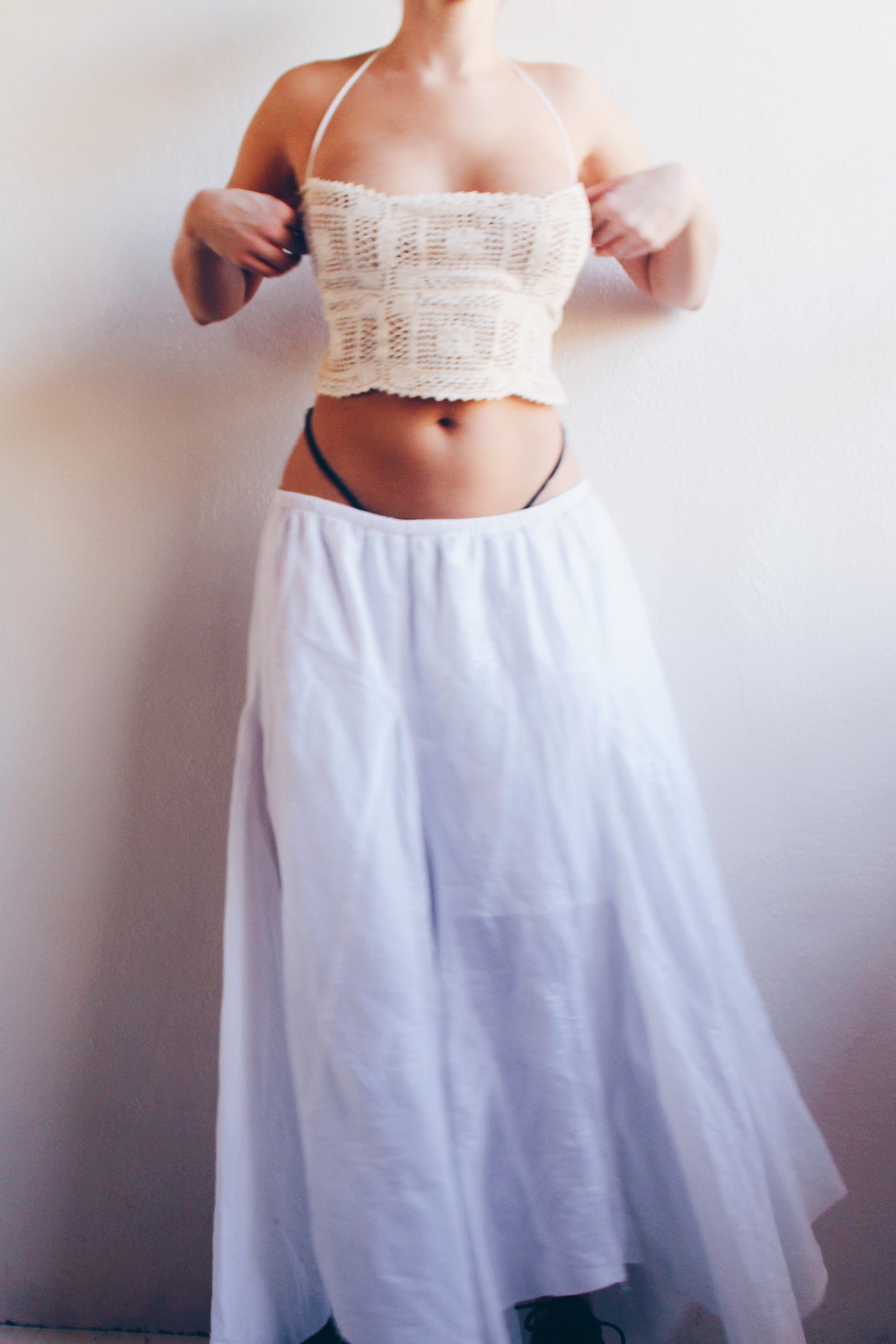 Y2K Boho Bliss: White Cotton Layered Embroidered Maxi Skirt for Summer Serenity