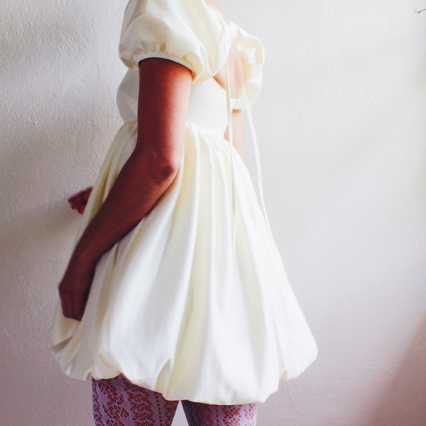 Upcycled Cream Babydoll Dress - Selkie like Cute Coquette Style with Bubble Sleeves | Perfect for Formal Events