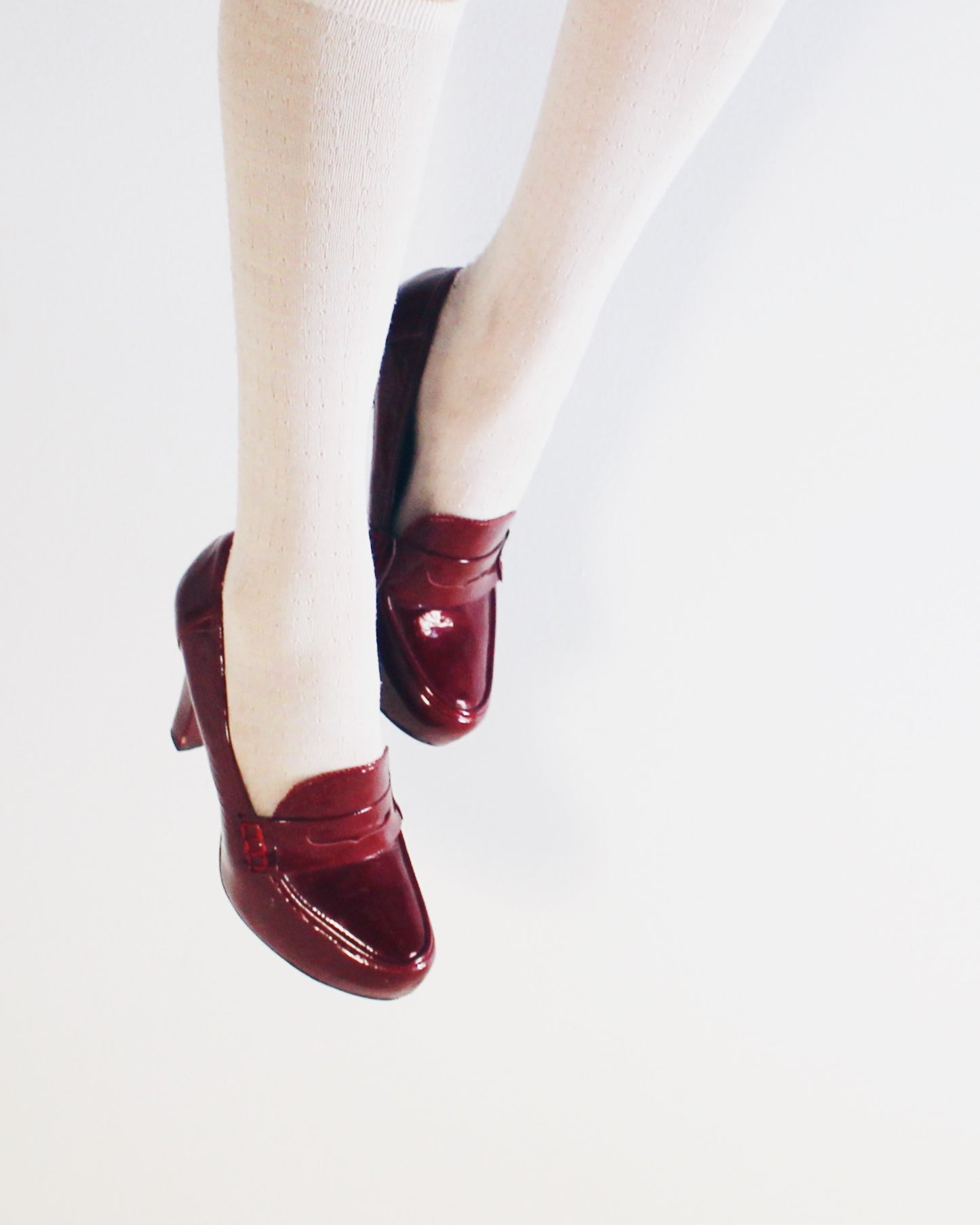 Burgundy Chunky Heeled loafers Librarian shoes with an academic corporate vibe