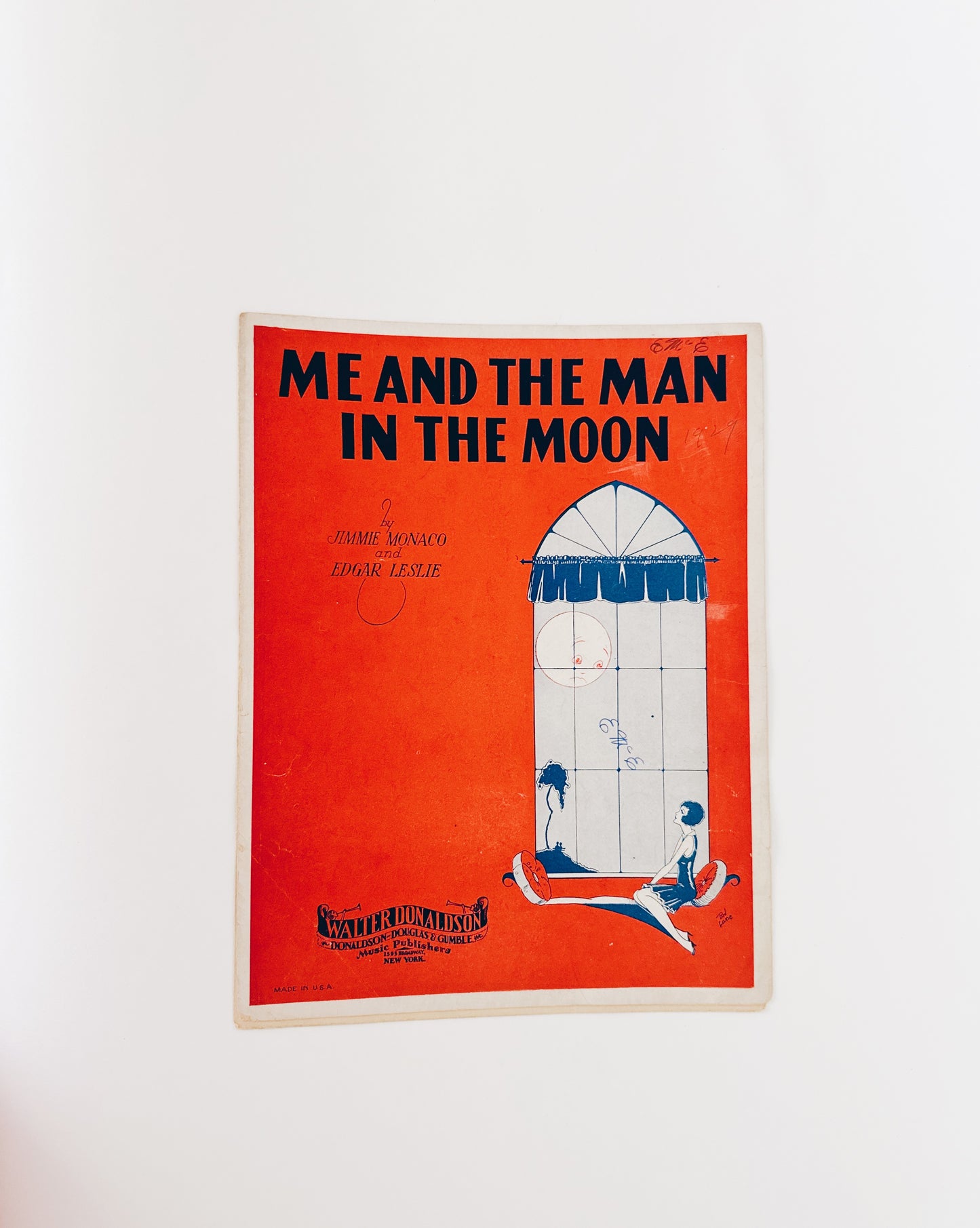 Antique Sheet Music "Me and the Man in the Moon" | Art Deco Celestial Wall Art | 1920s Moon Illustration Decor